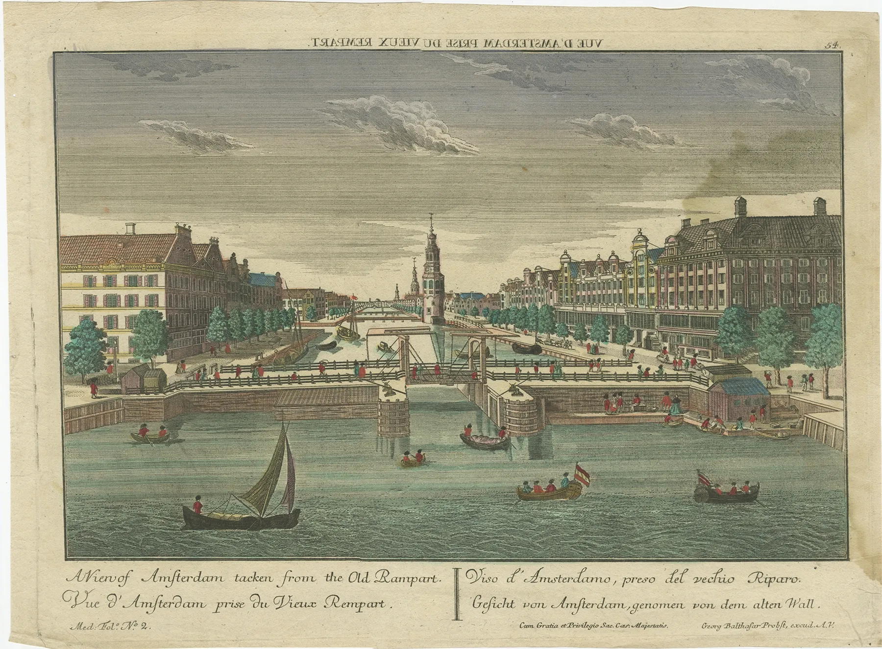 Historic print of Amsterdam cityscape