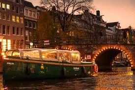 Amsterdam night lights by canal