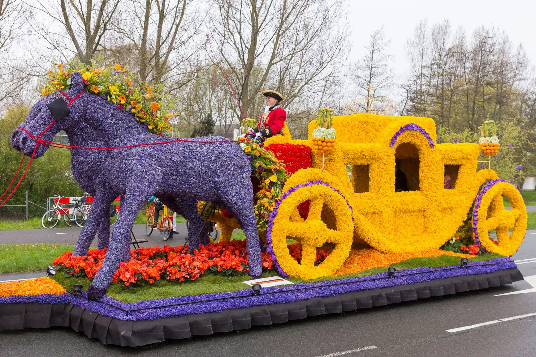 Flower parade wagon with horses