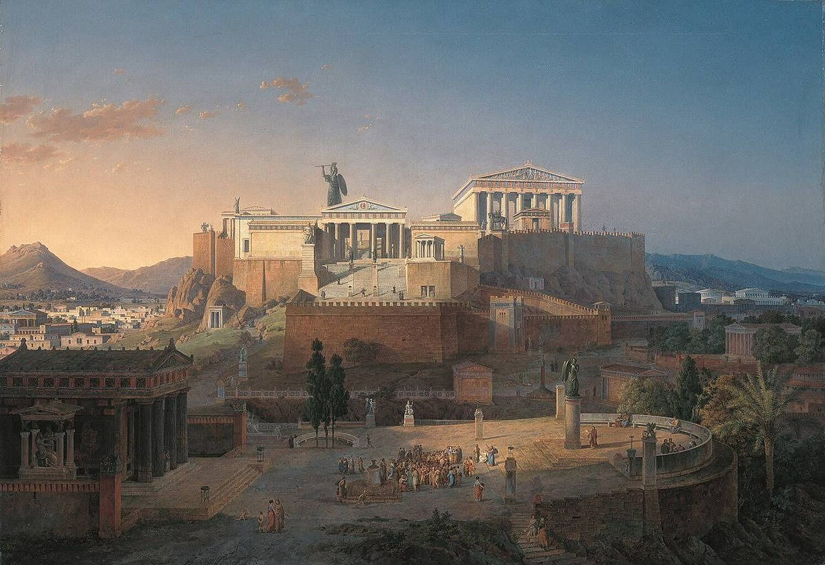 Panoramic view of the Acropolis of Athens under golden sunlight