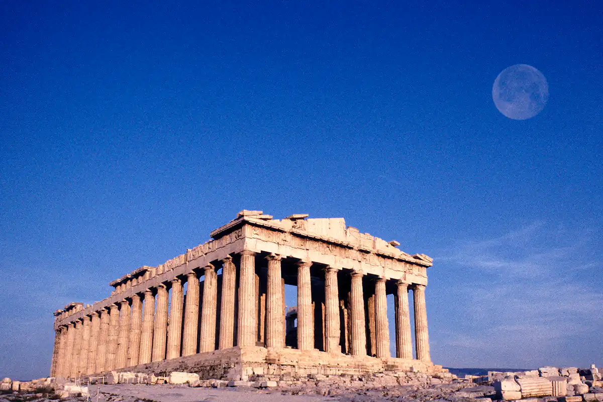 The Parthenon temple bathed in golden morning light on the Acropolis