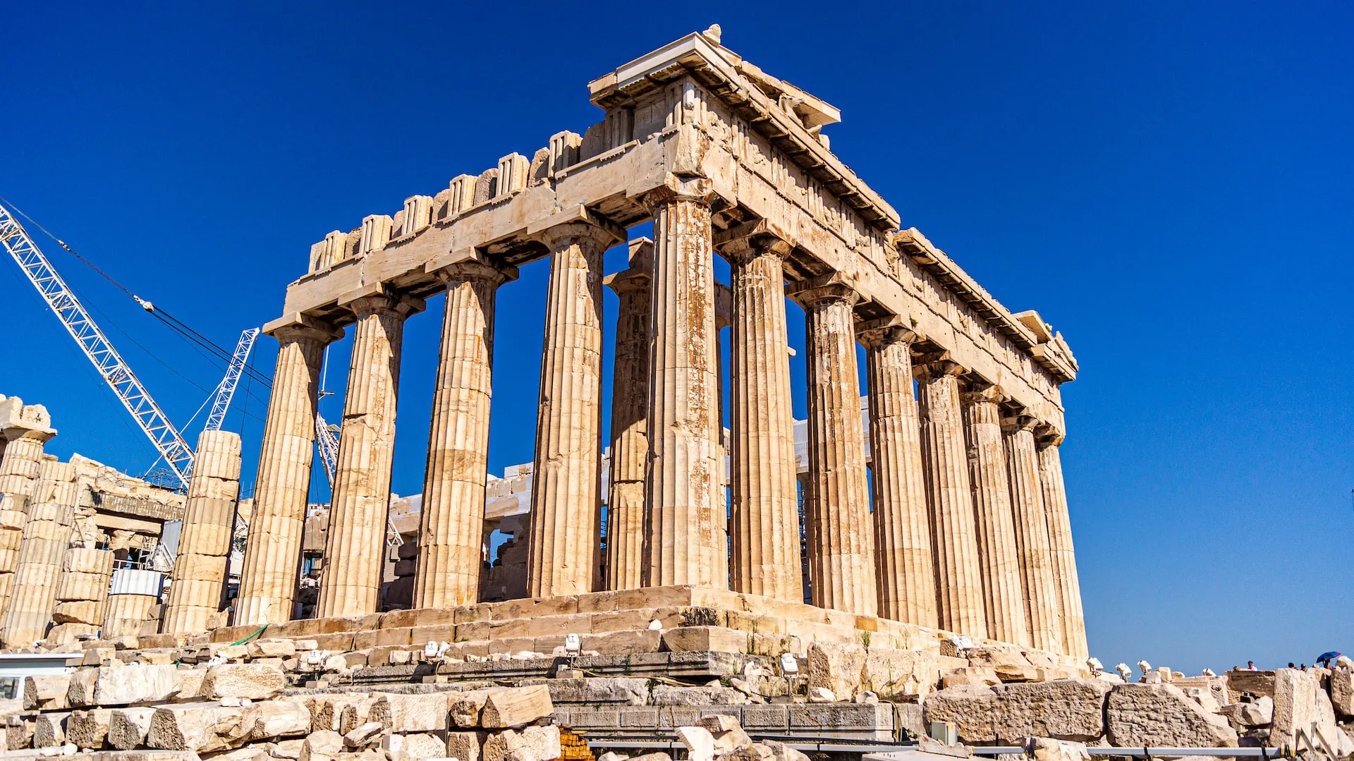 Magnificent view of the Parthenon atop the Acropolis hill under a clear blue sky