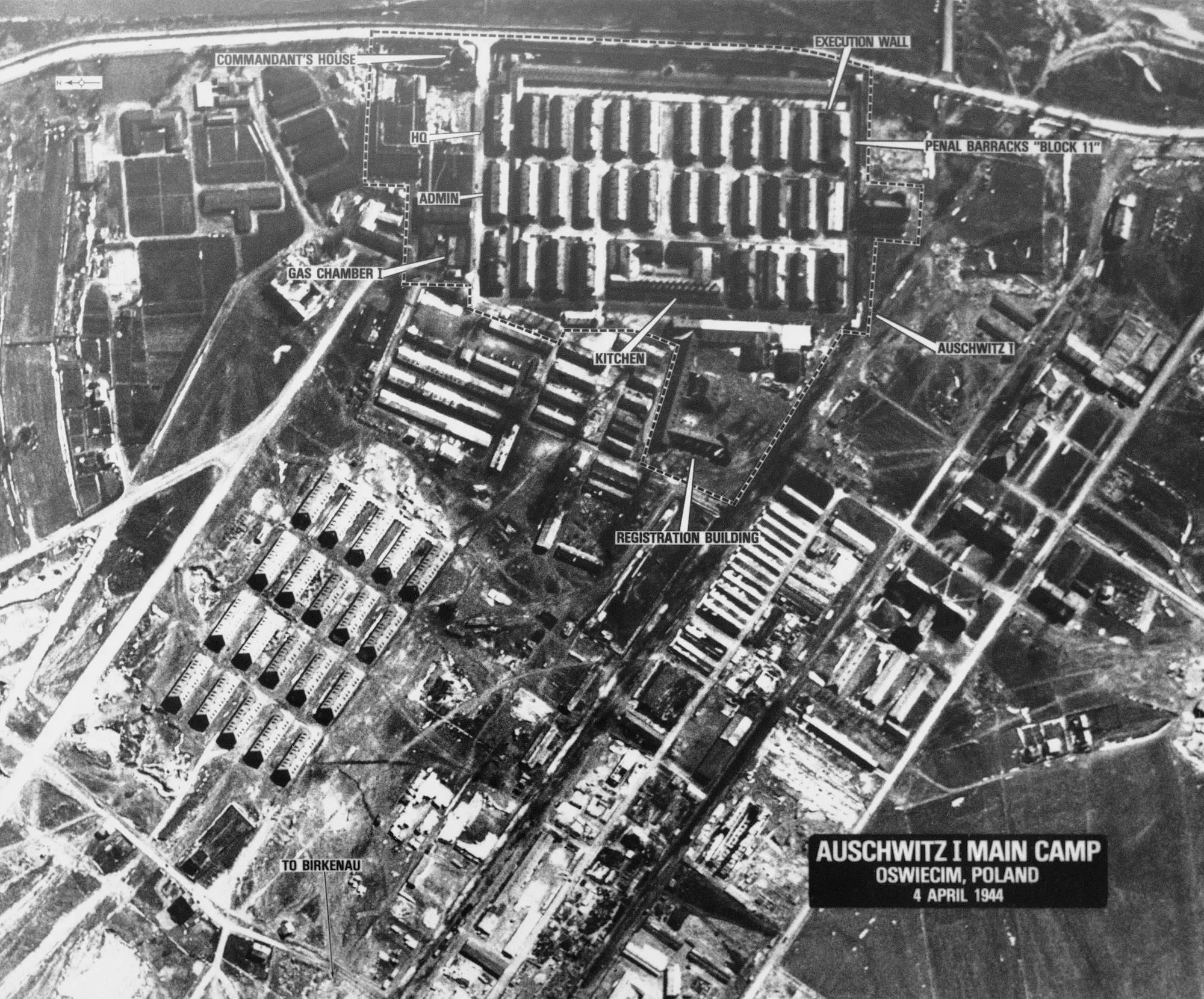 Aerial view of Auschwitz I (historical photo, 1945)