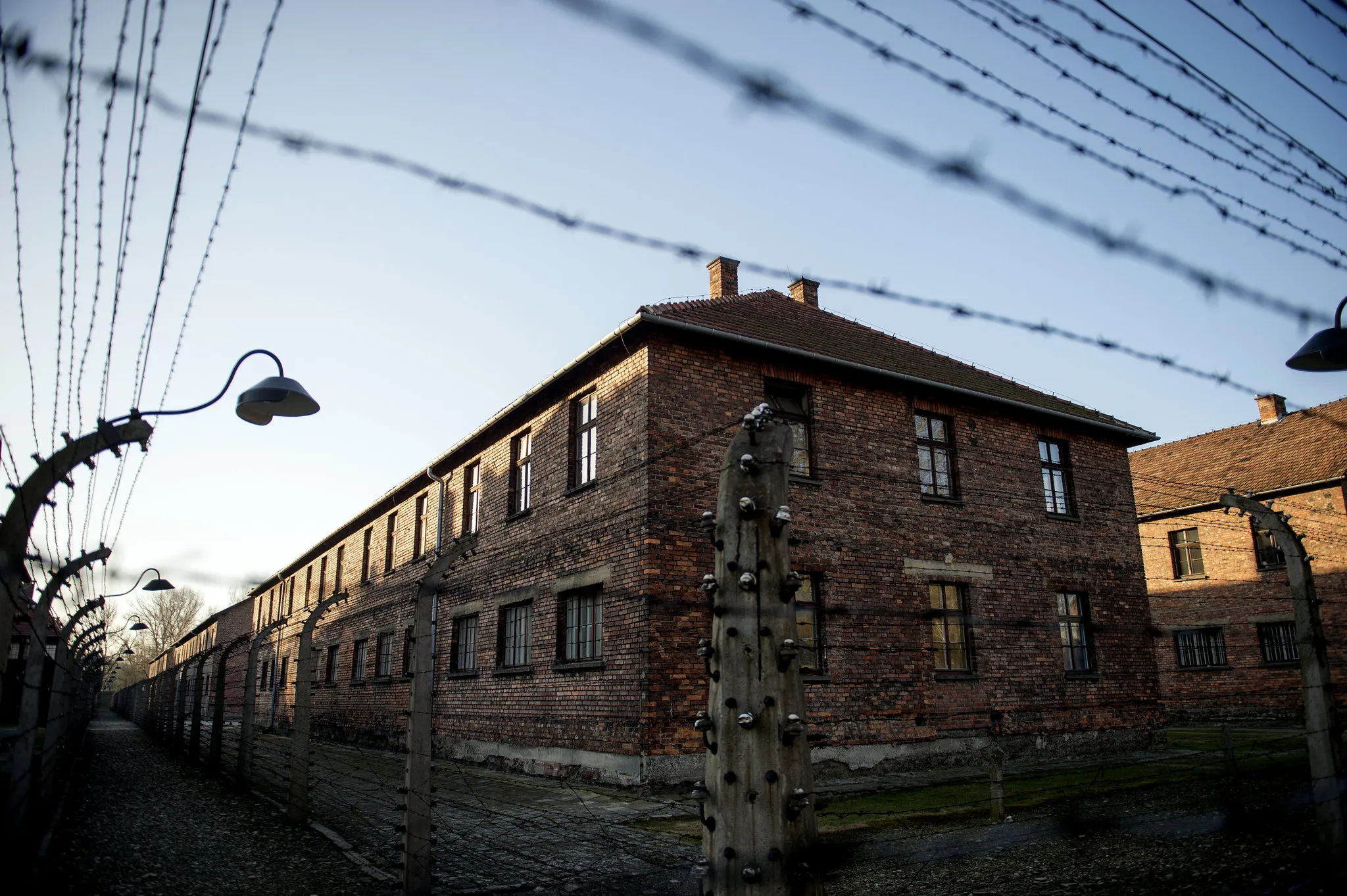 Administrative buildings behind barbed wire