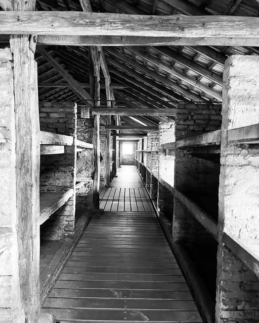 Wooden barracks interiors at Birkenau