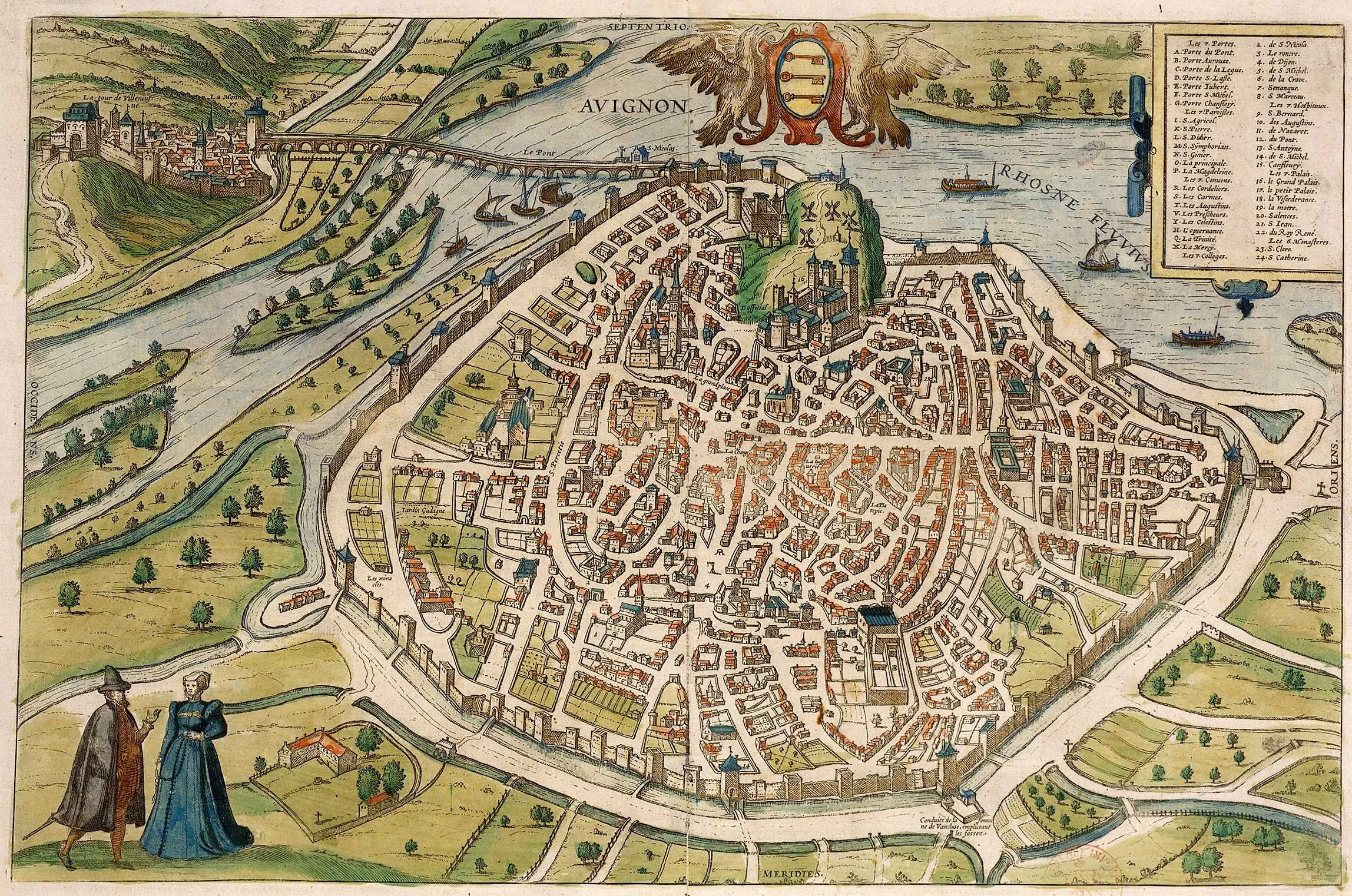 Historic map of Avignon around 1500
