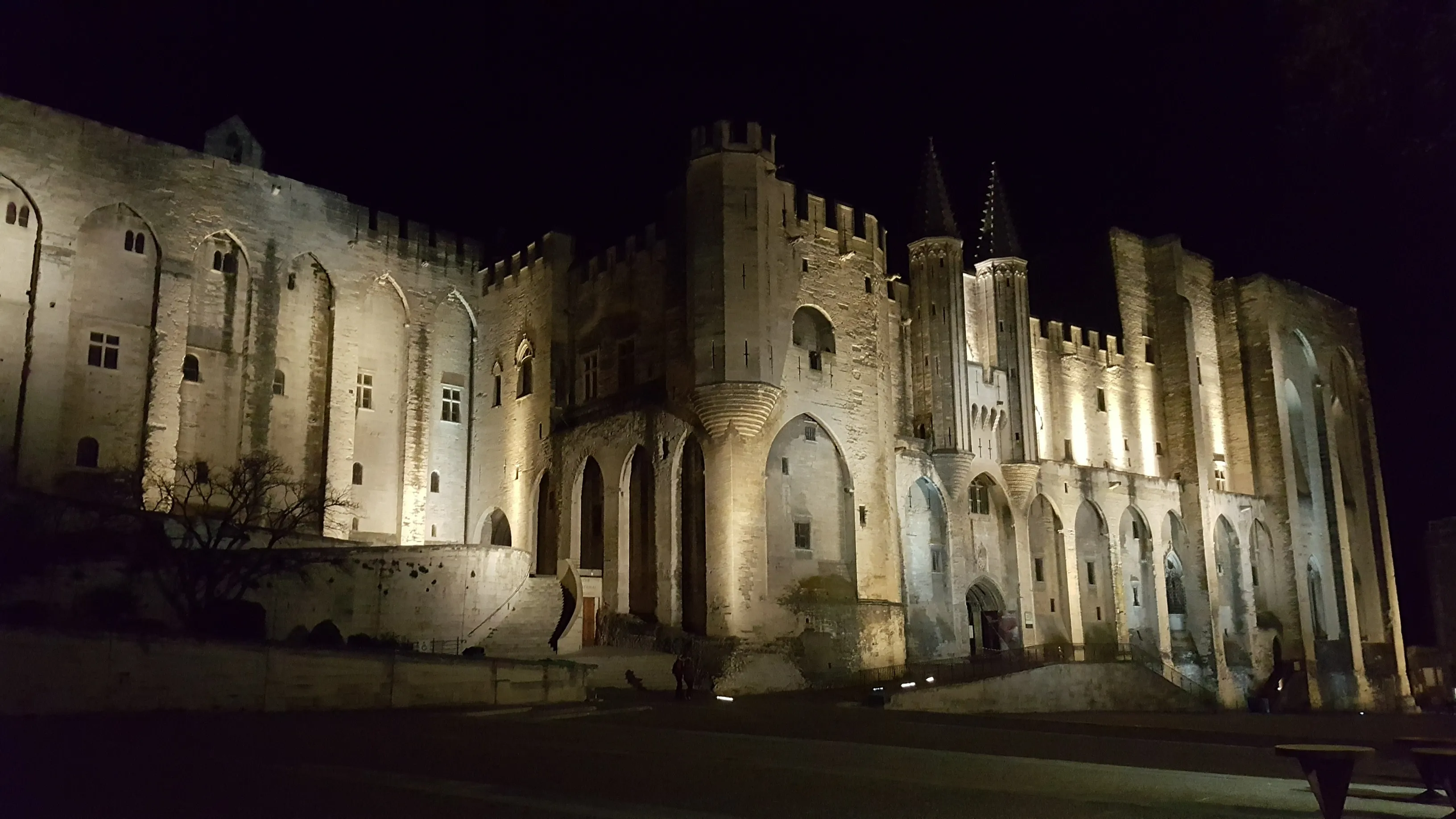 Palais des Papes illuminated at night