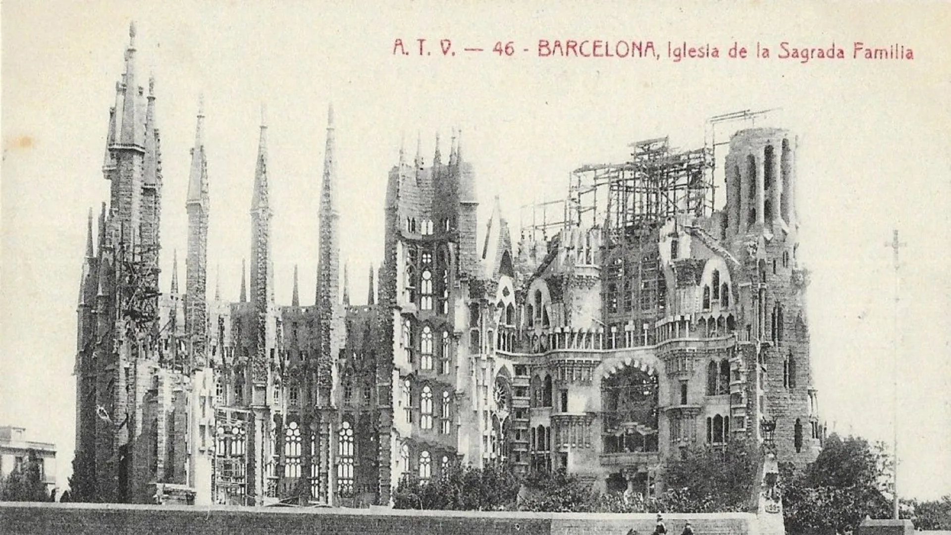Historic Sagrada Família construction scene