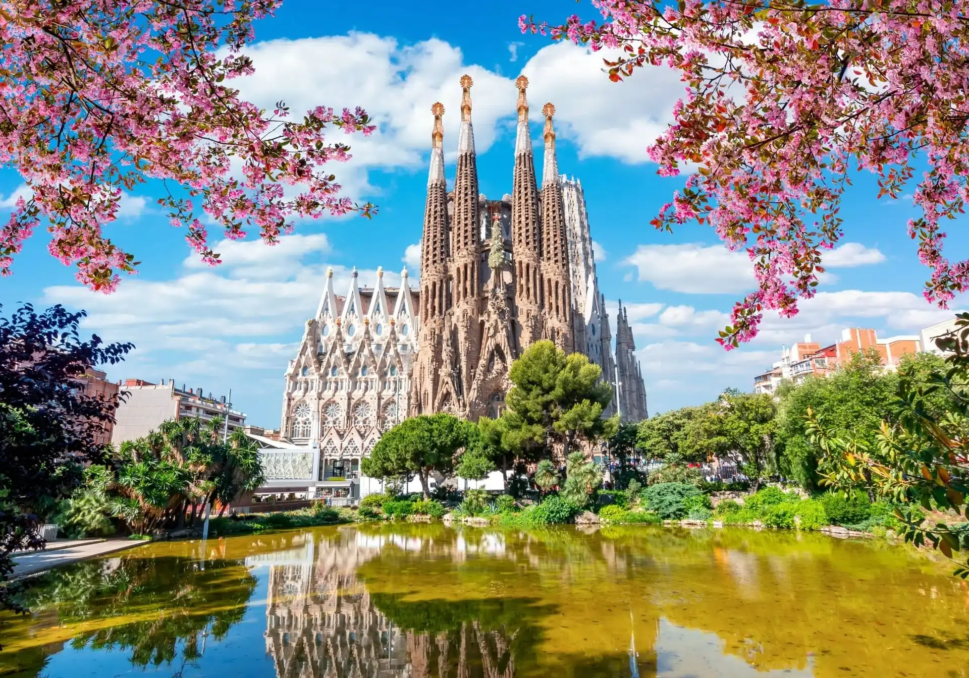 Facade of Sagrada Família with light and shadows