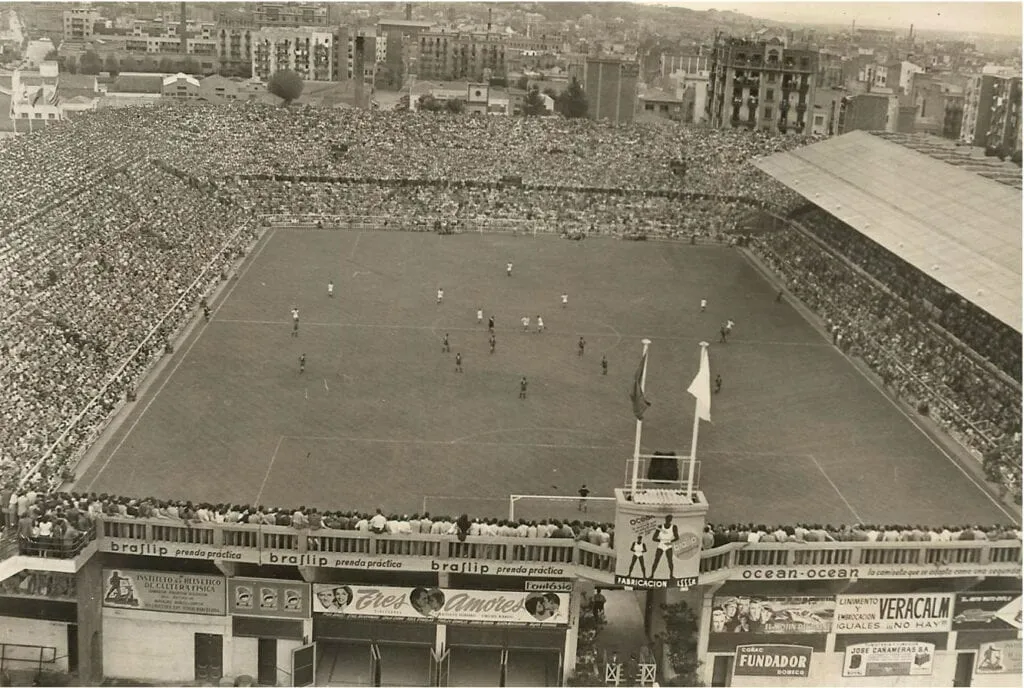 Vintage view of Camp Nou stadium in Barcelona