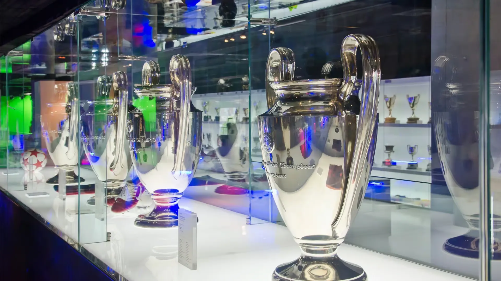 Champions League cups on display in the museum