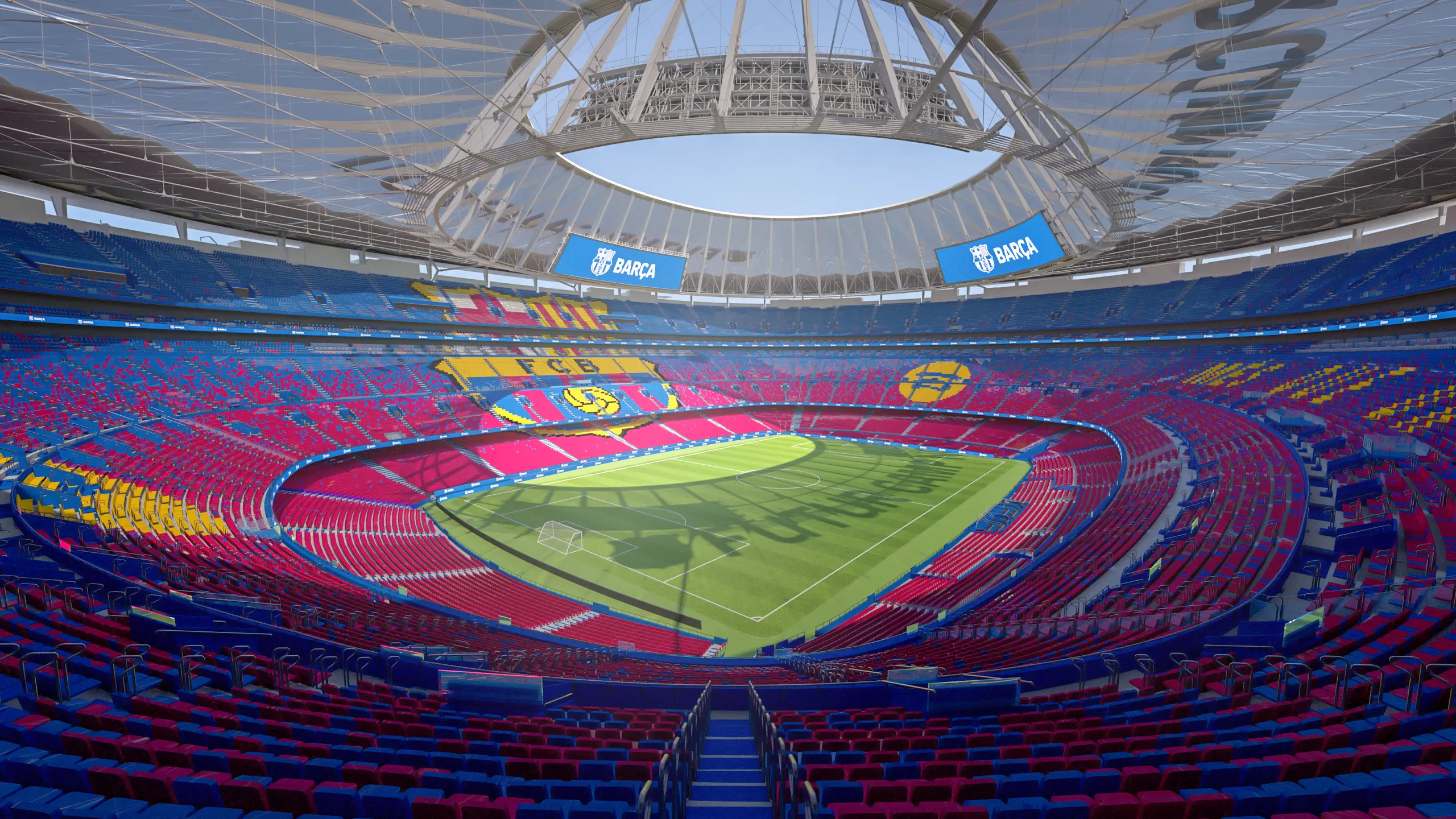 Camp Nou interior with stands and football pitch