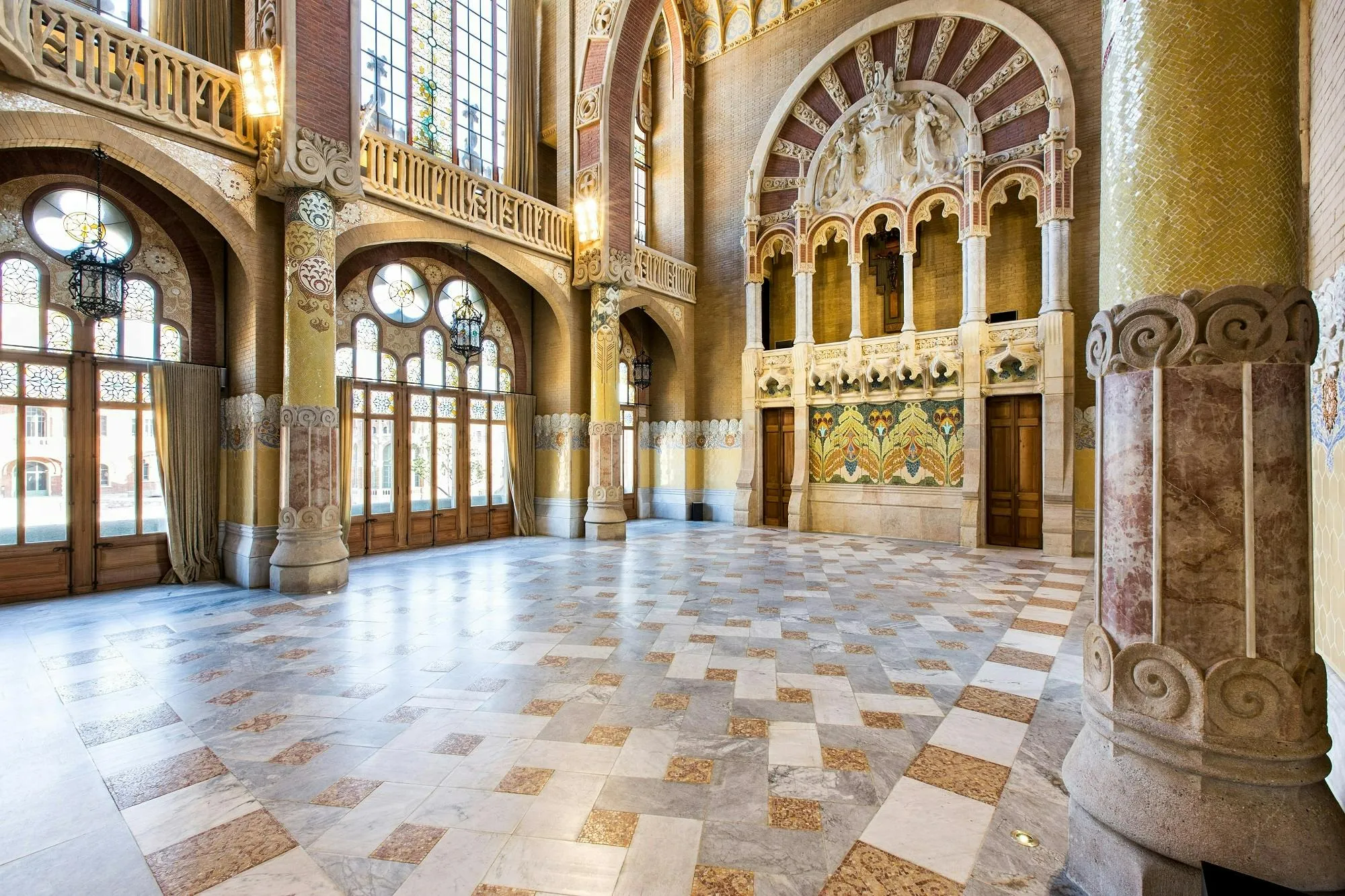 Ornate entrance hall inside Sant Pau