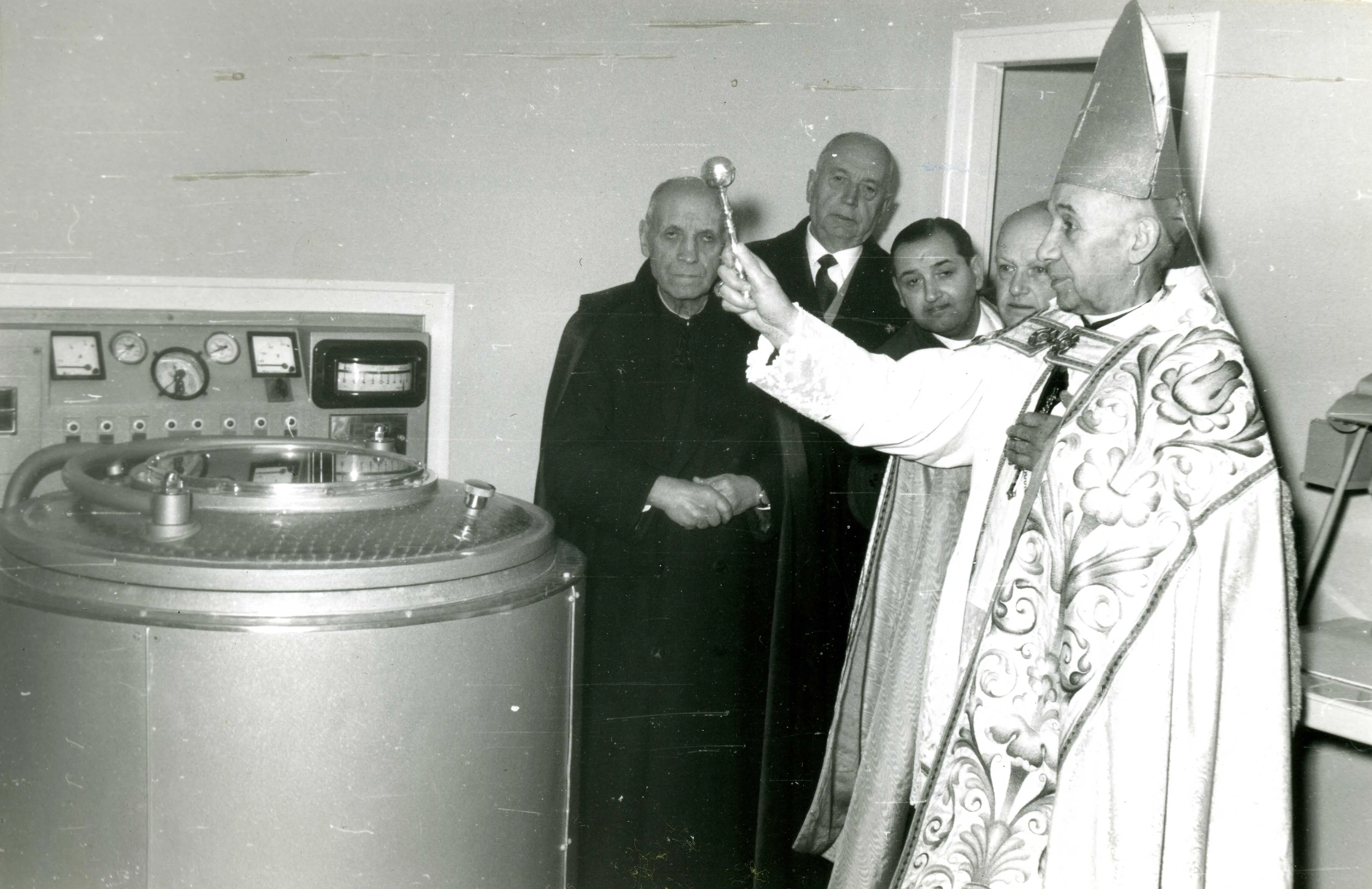 Priest blessing an iron lung at Sant Pau in the 1920s