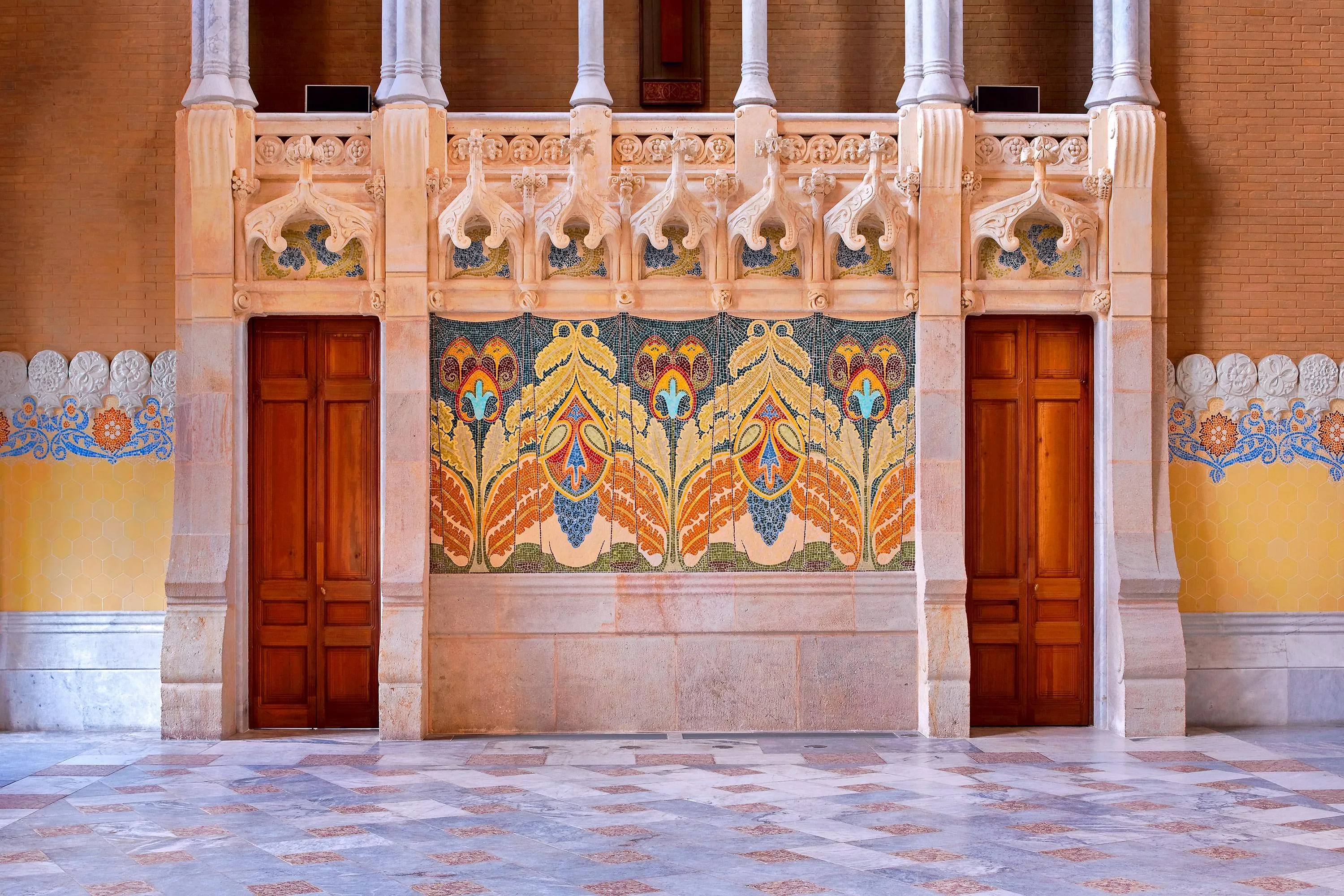 Decorative colored mosaics at Sant Pau
