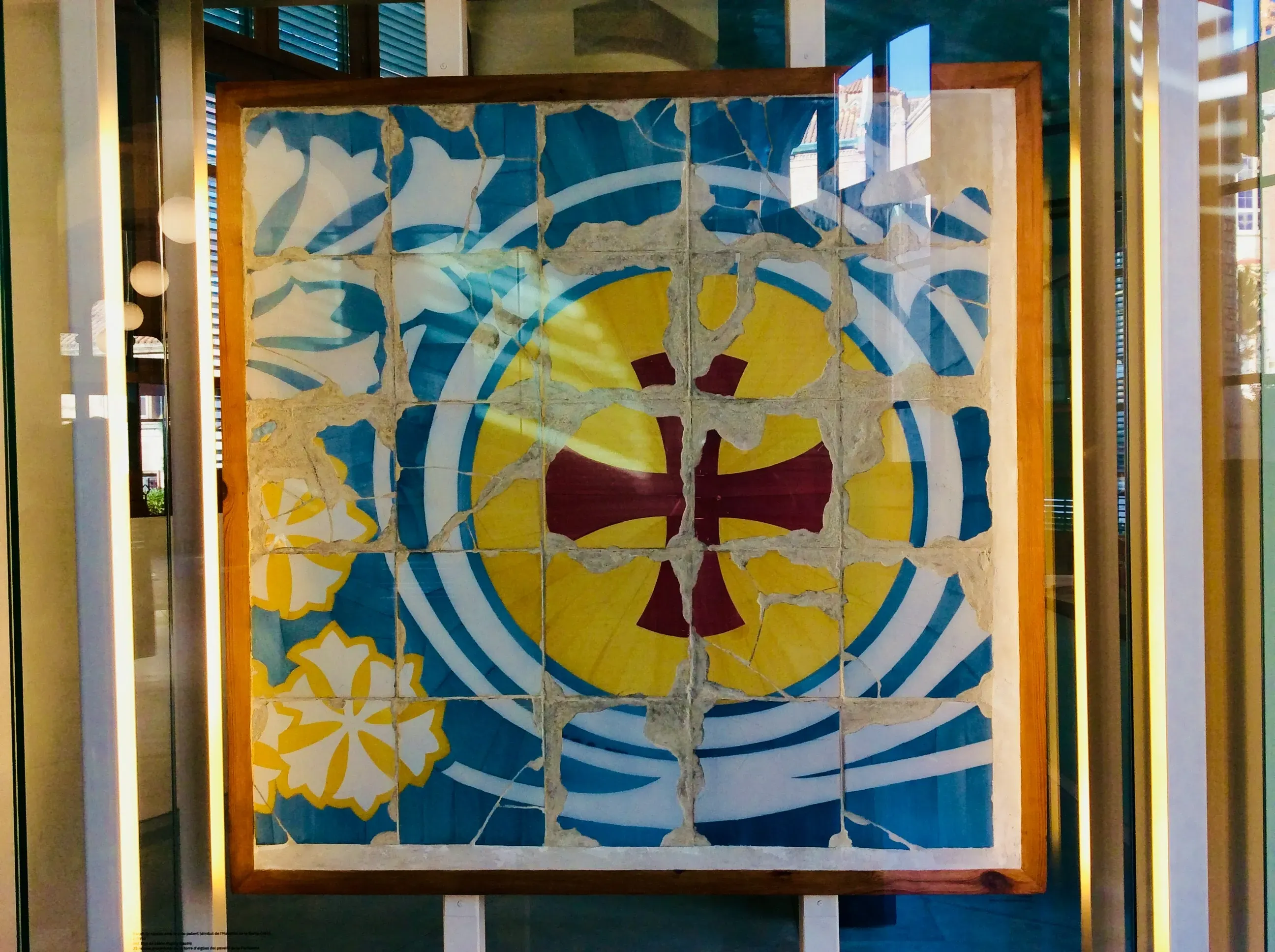 Stained glass window detail at Sant Pau