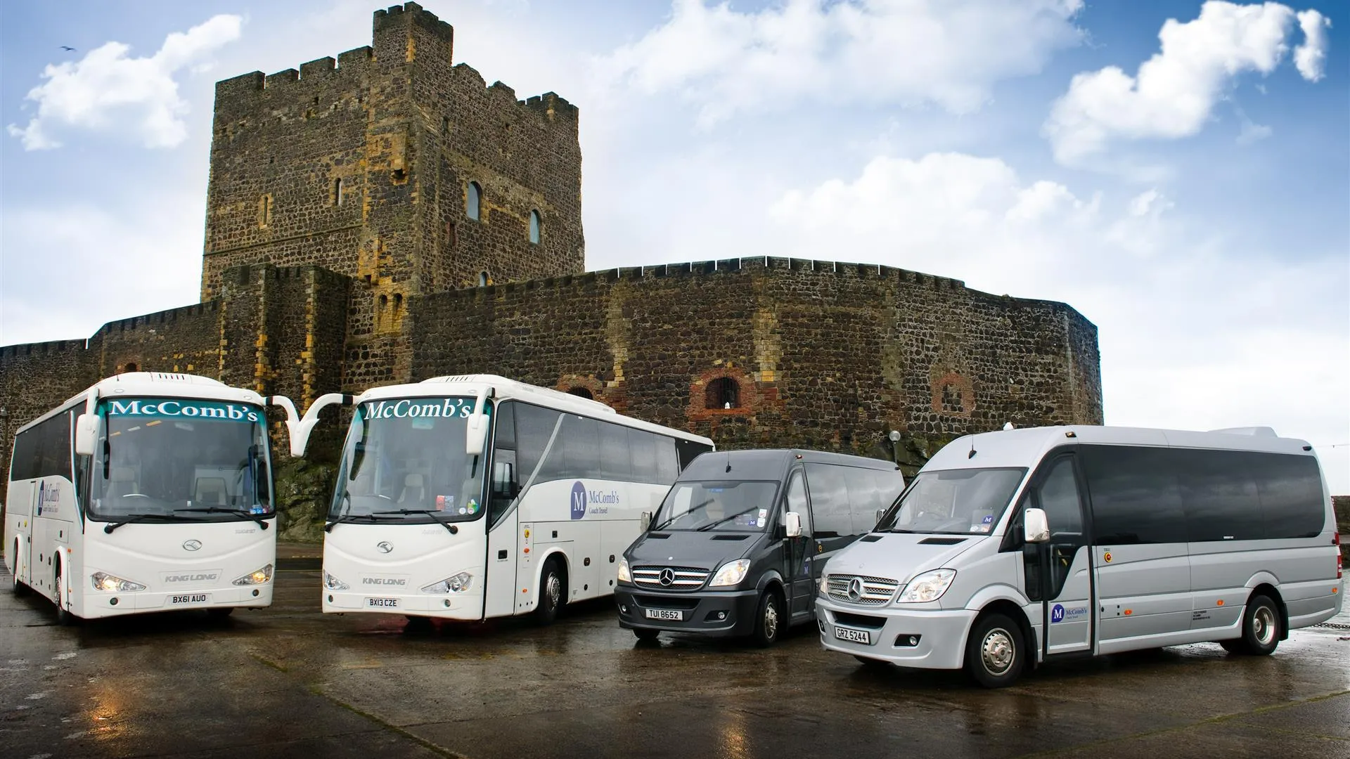 Coach bus route signage for trips from Belfast to the coast