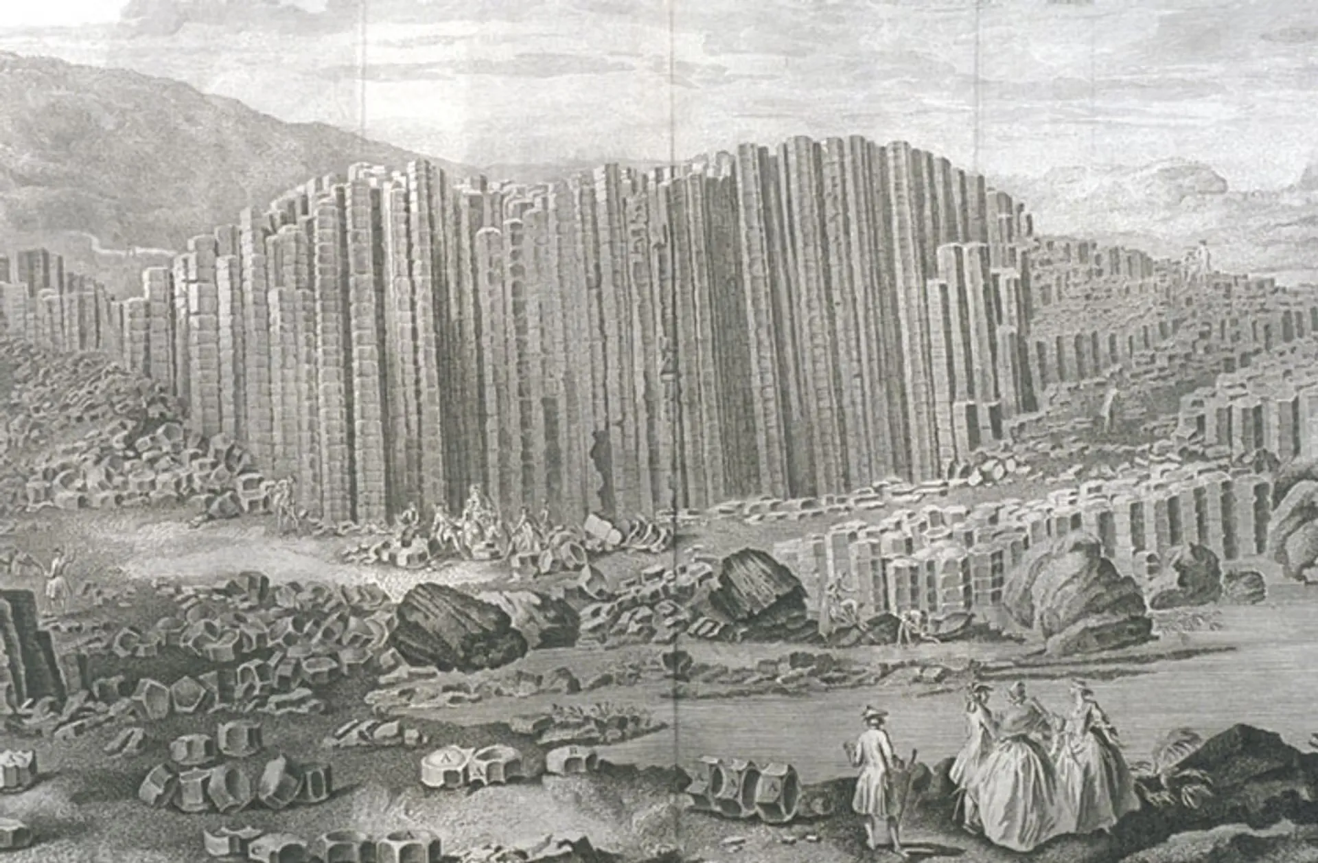Old engraving depicting Giant's Causeway