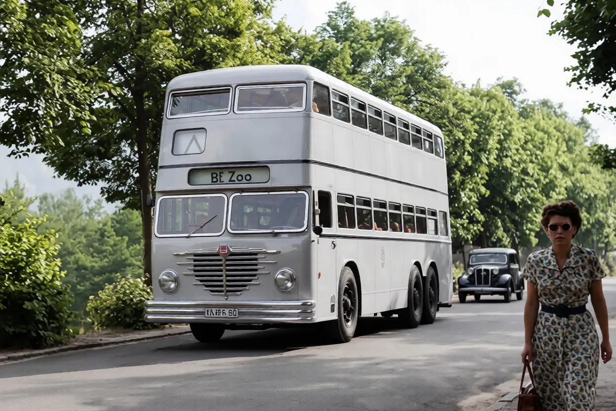 A vintage BVG bus compared to modern transport options