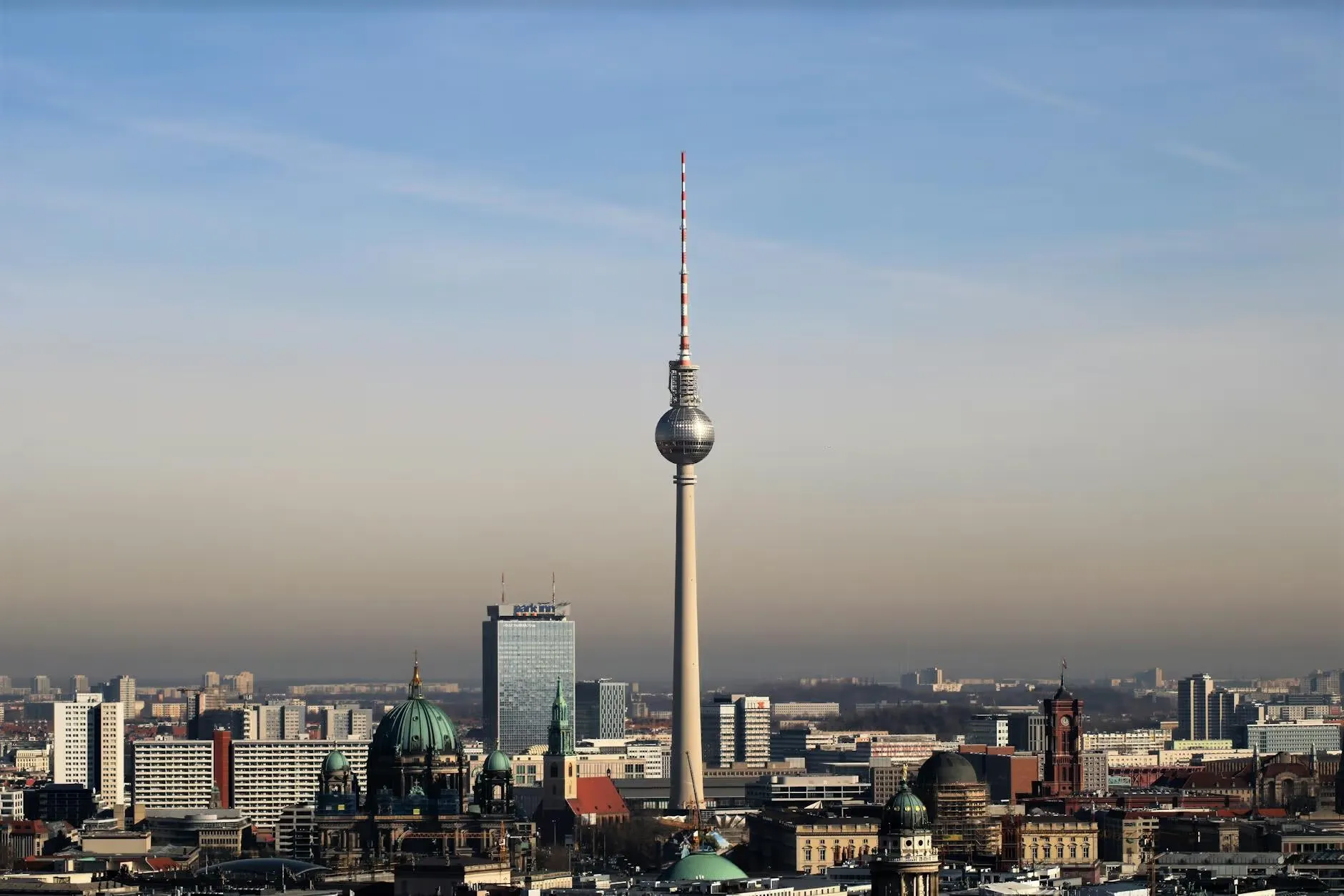 Berlin TV Tower exterior at sunset