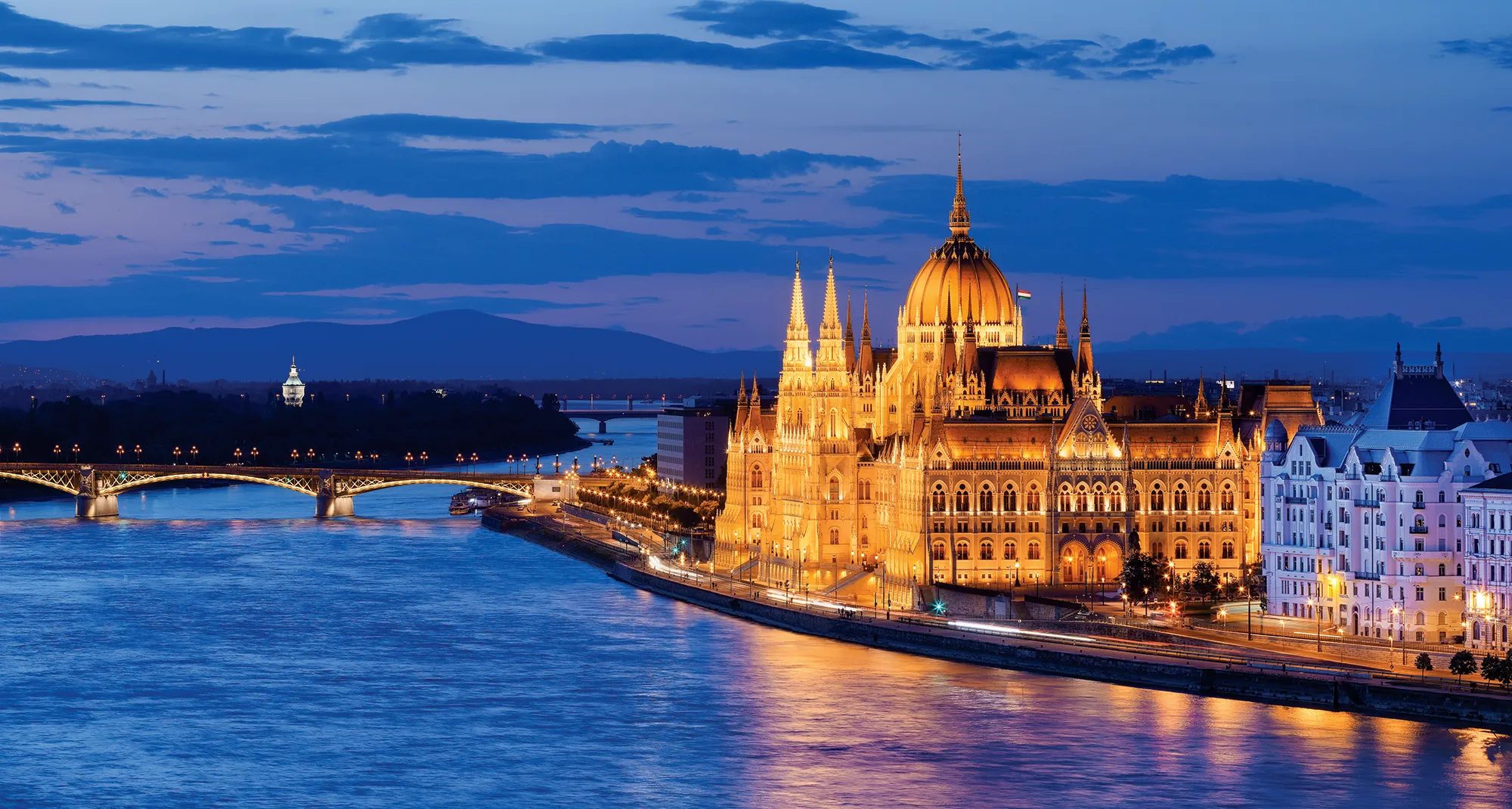 Budapest Parliament by the Danube at dusk