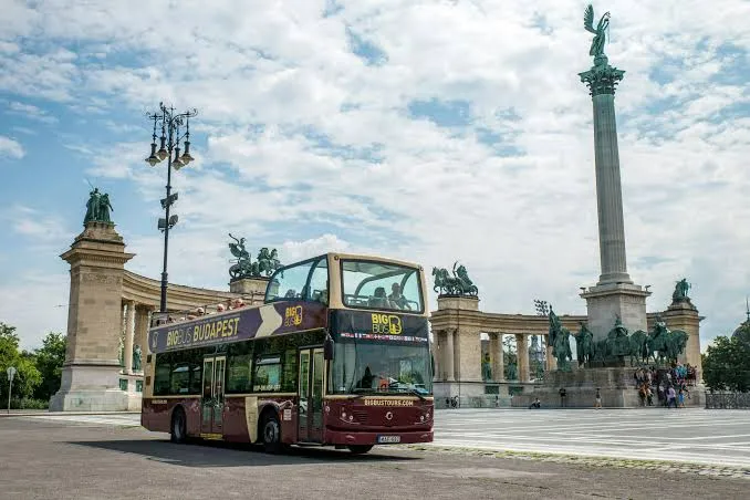 Hop-on hop-off bus near Heroes' Square in Budapest