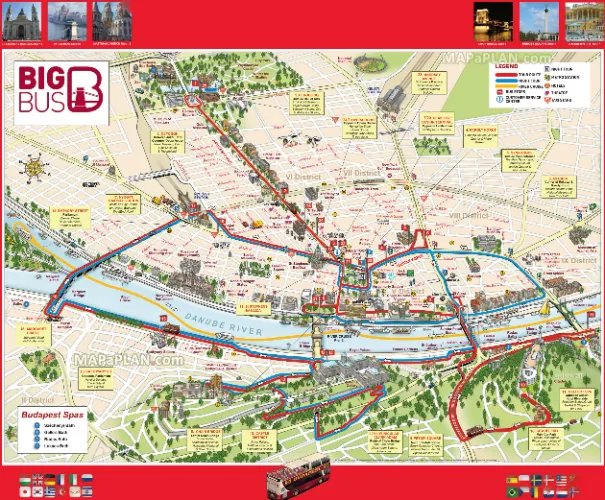 Sightseeing bus route map of Budapest