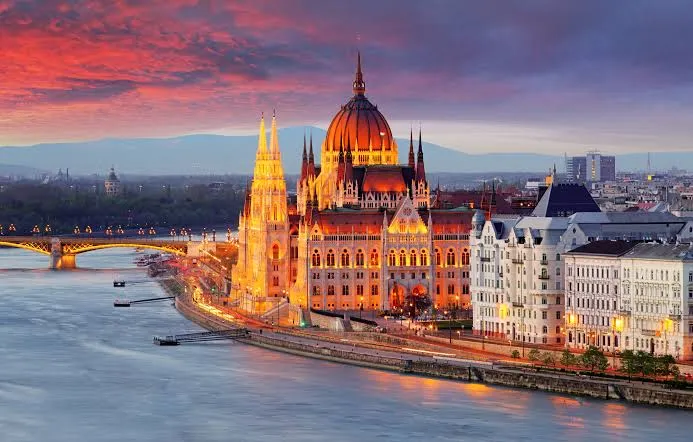 Hungarian Parliament illuminated at sunset