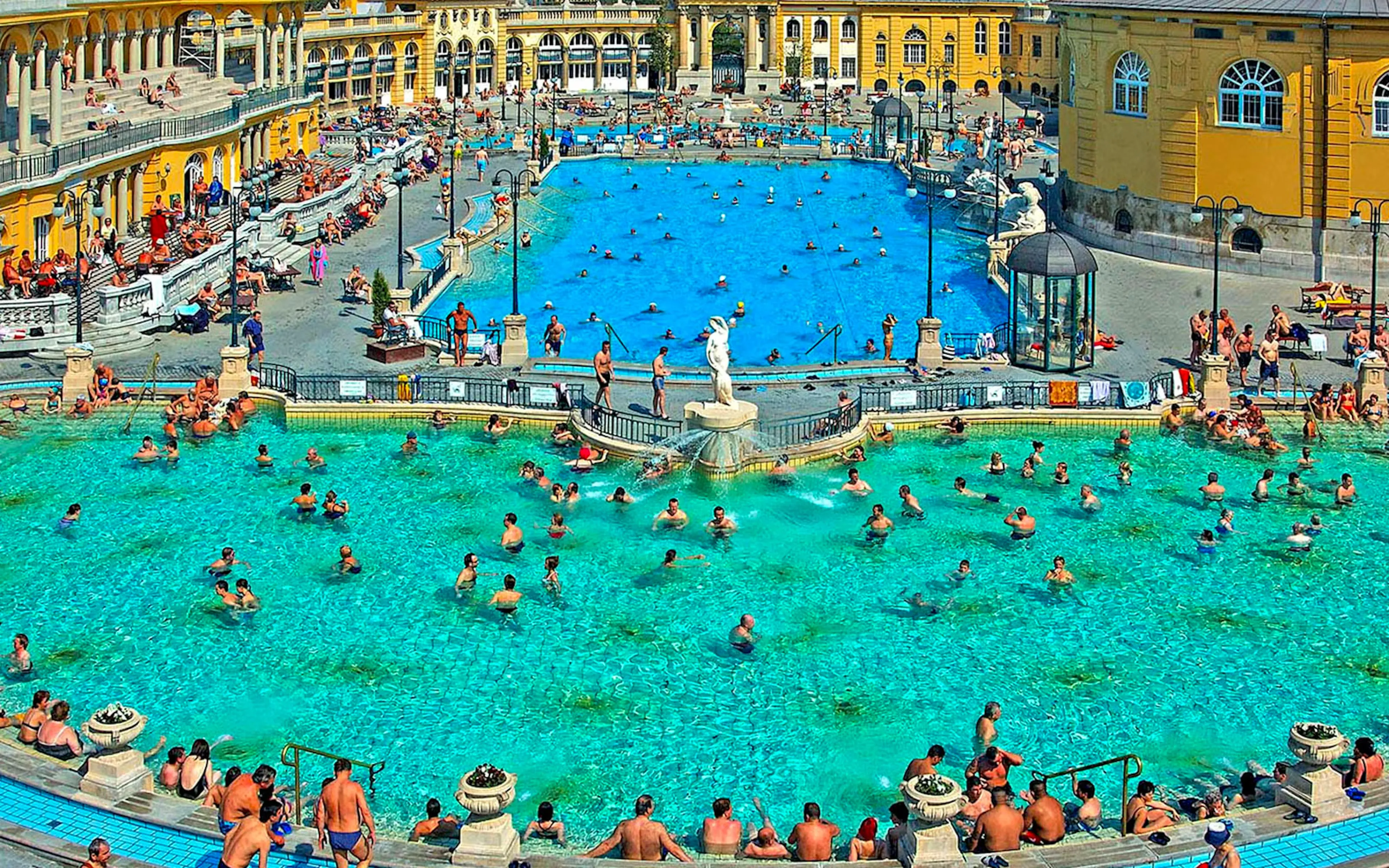 Visitors relaxing at Széchenyi Thermal Bath