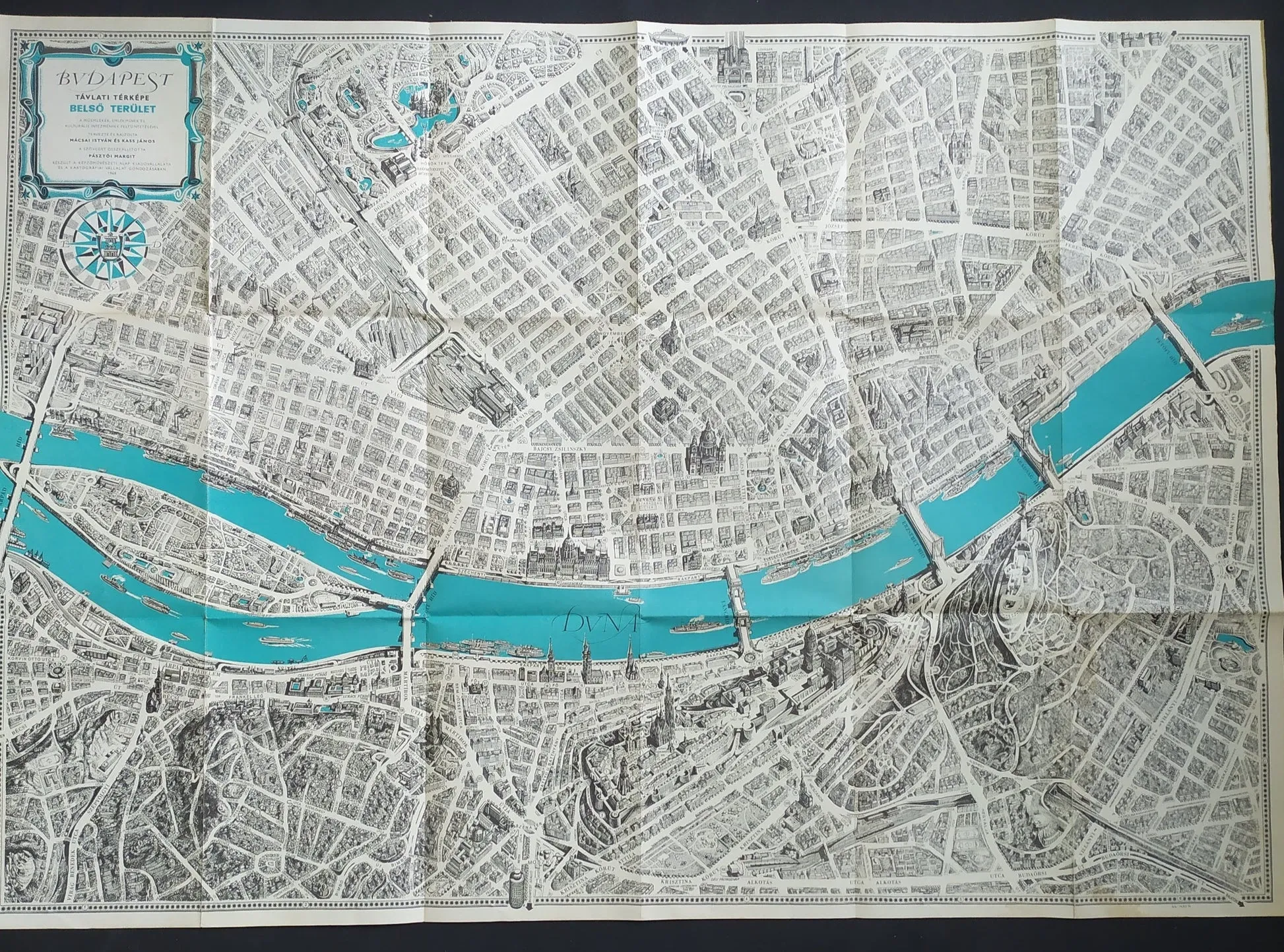 1960 map of Budapest highlighting central districts