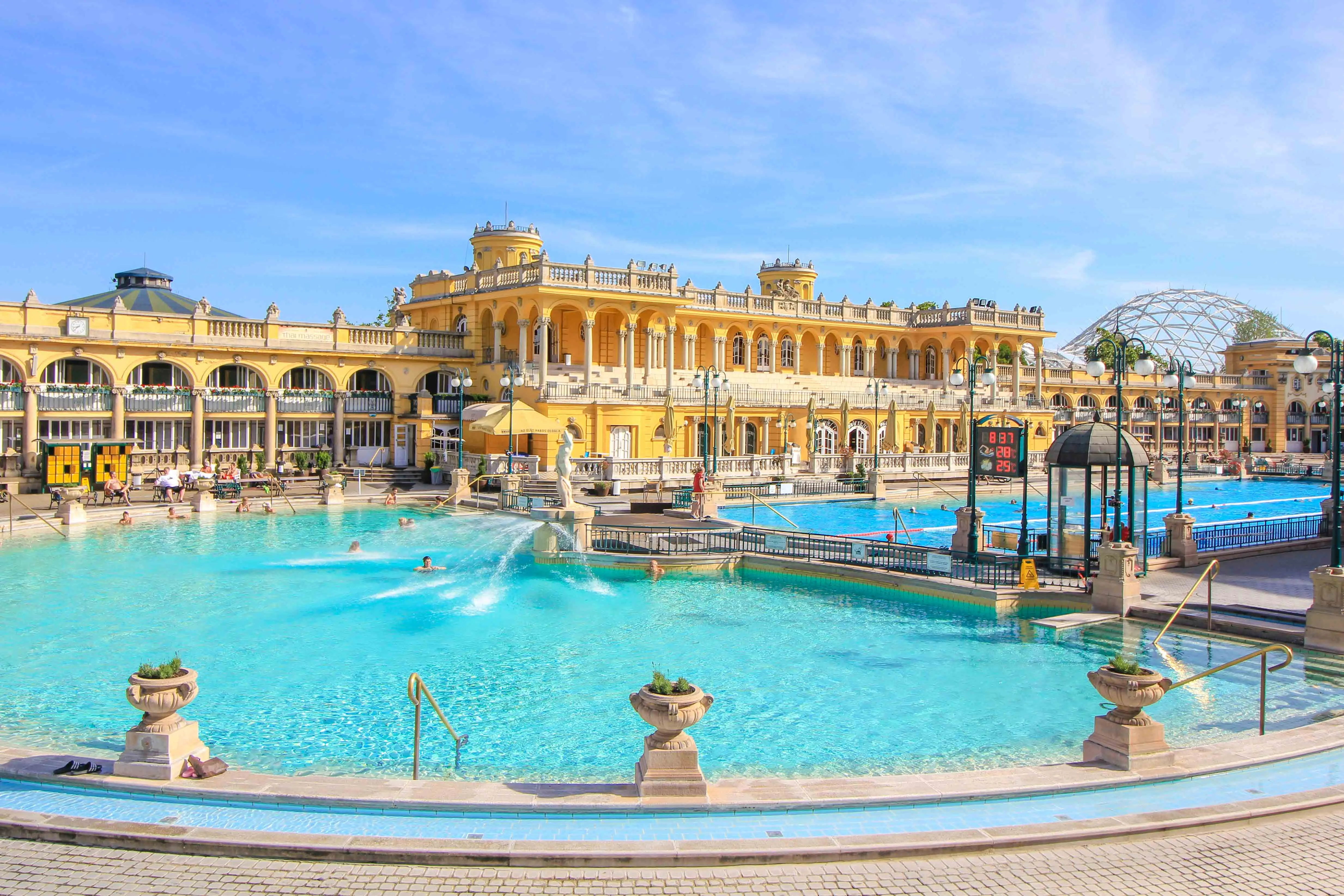Front exterior facade of Széchenyi Thermal Baths Budapest