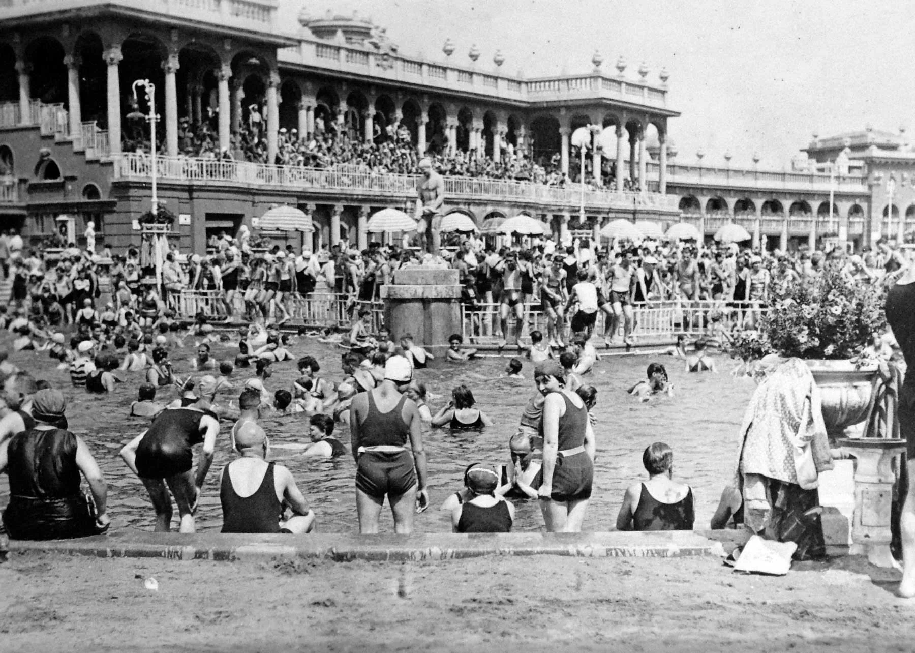 Archival panorama of Széchenyi Baths complex in Budapest