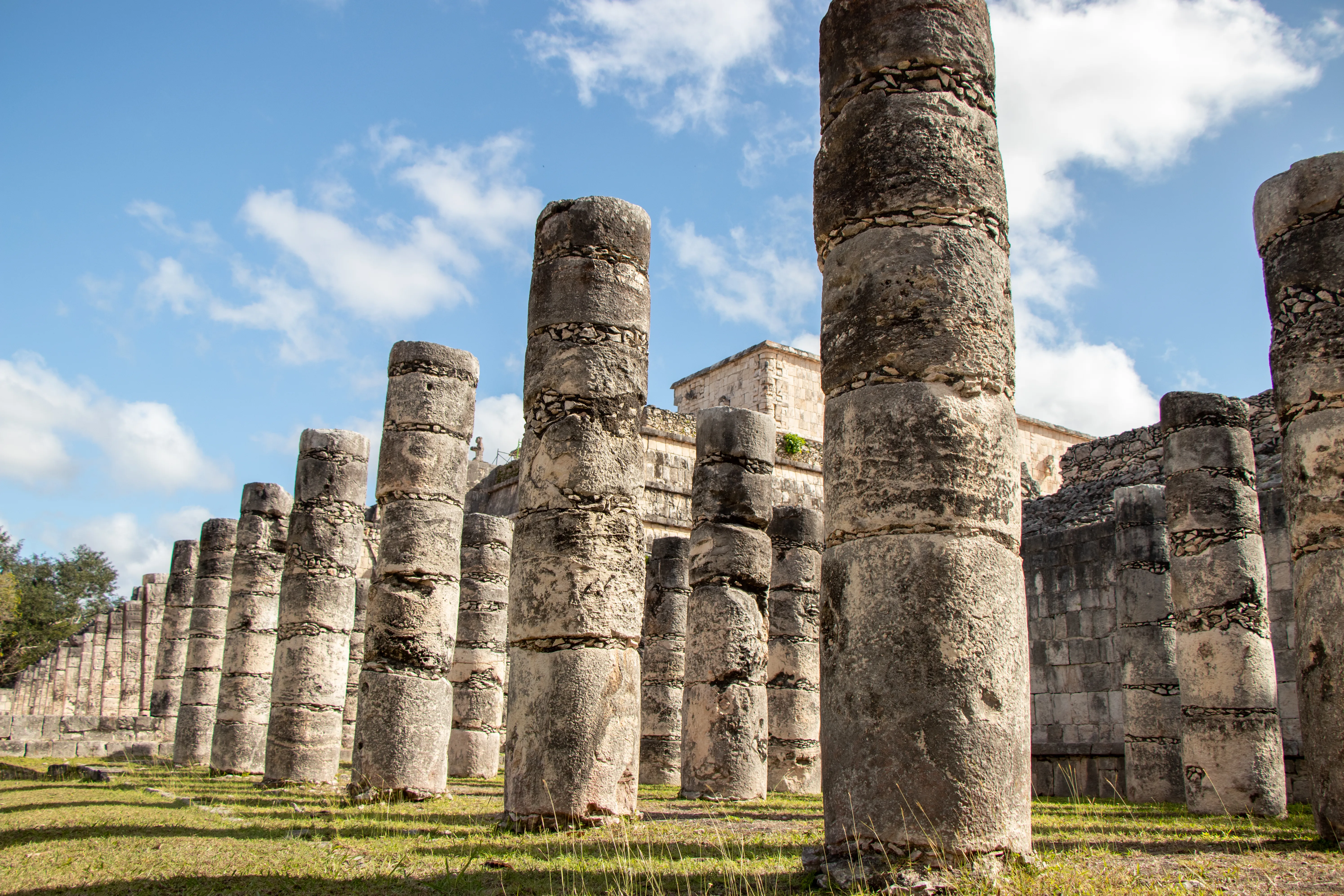 Rows of carved stone columns in the archaeological zone