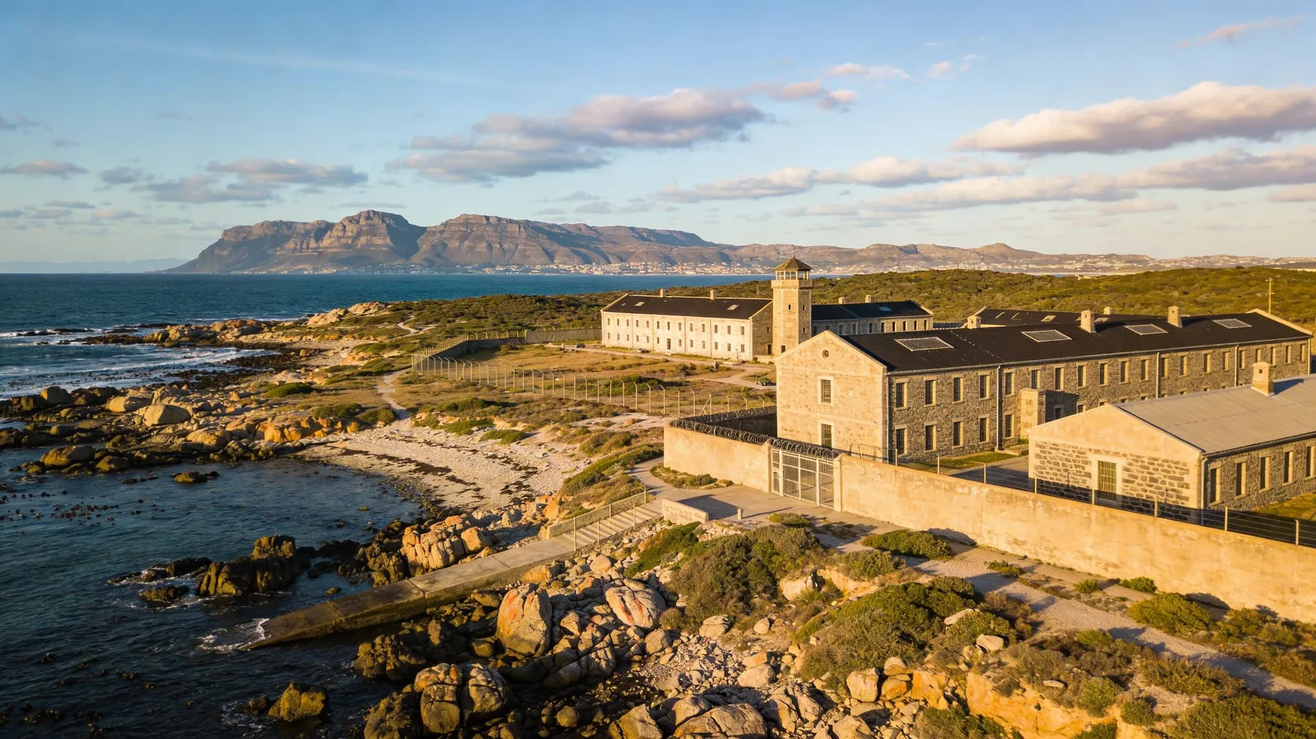Aerial view of the prison complex on Robben Island