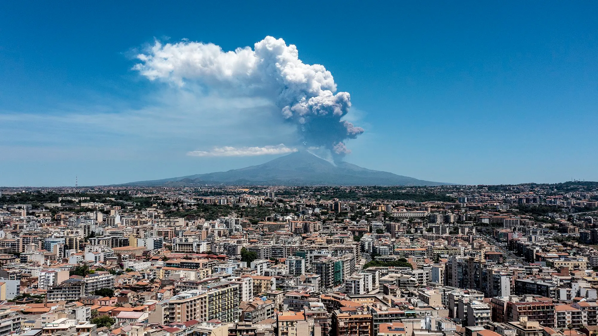 Mount Etna eruption seen from Catania