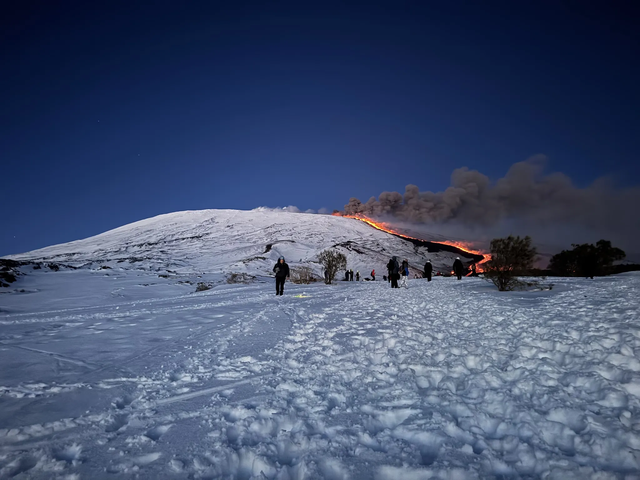 Mount Etna with snow and lava fields