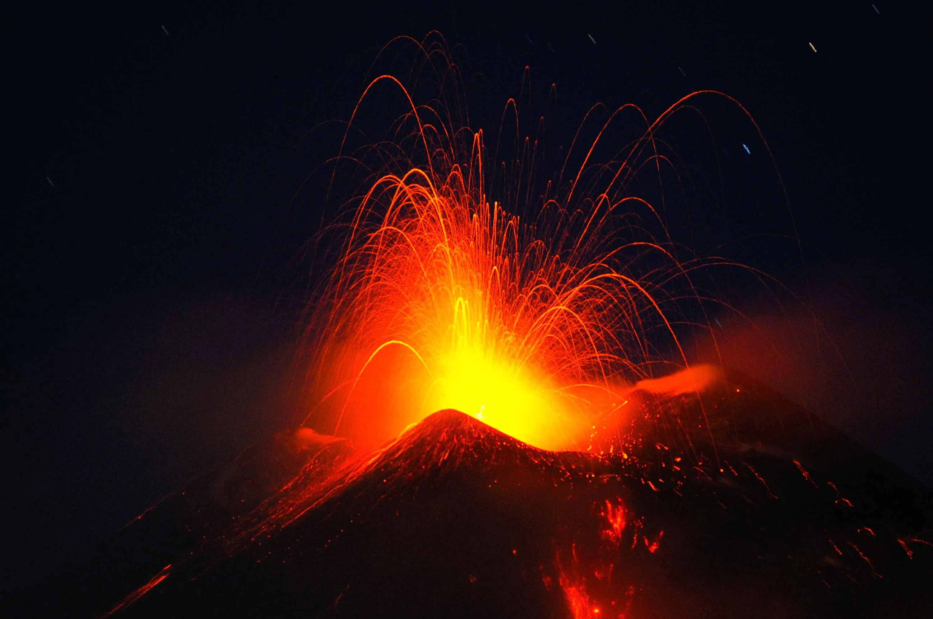 Mount Etna eruption at night