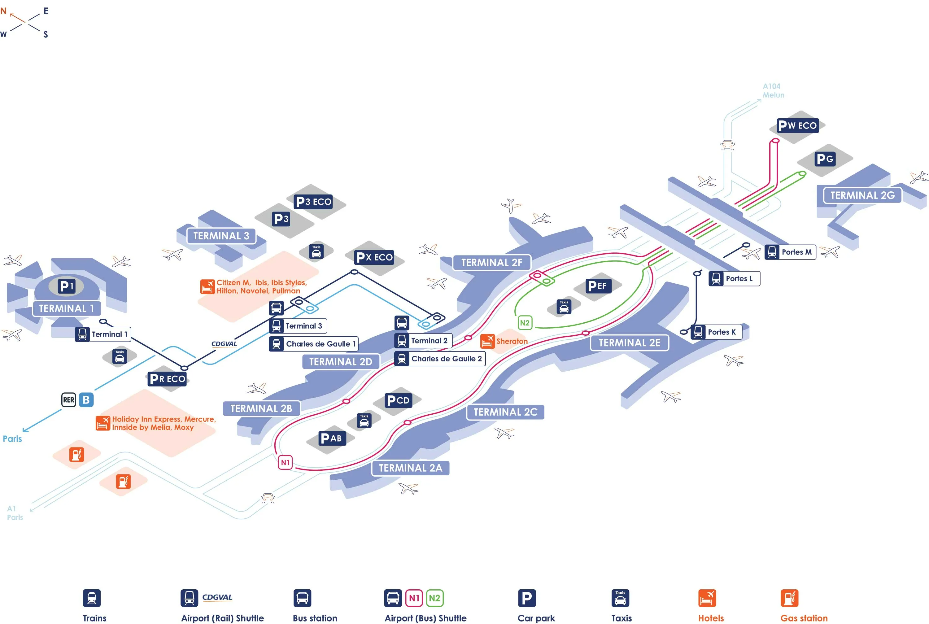 Airport route map for CDG shuttle transfers