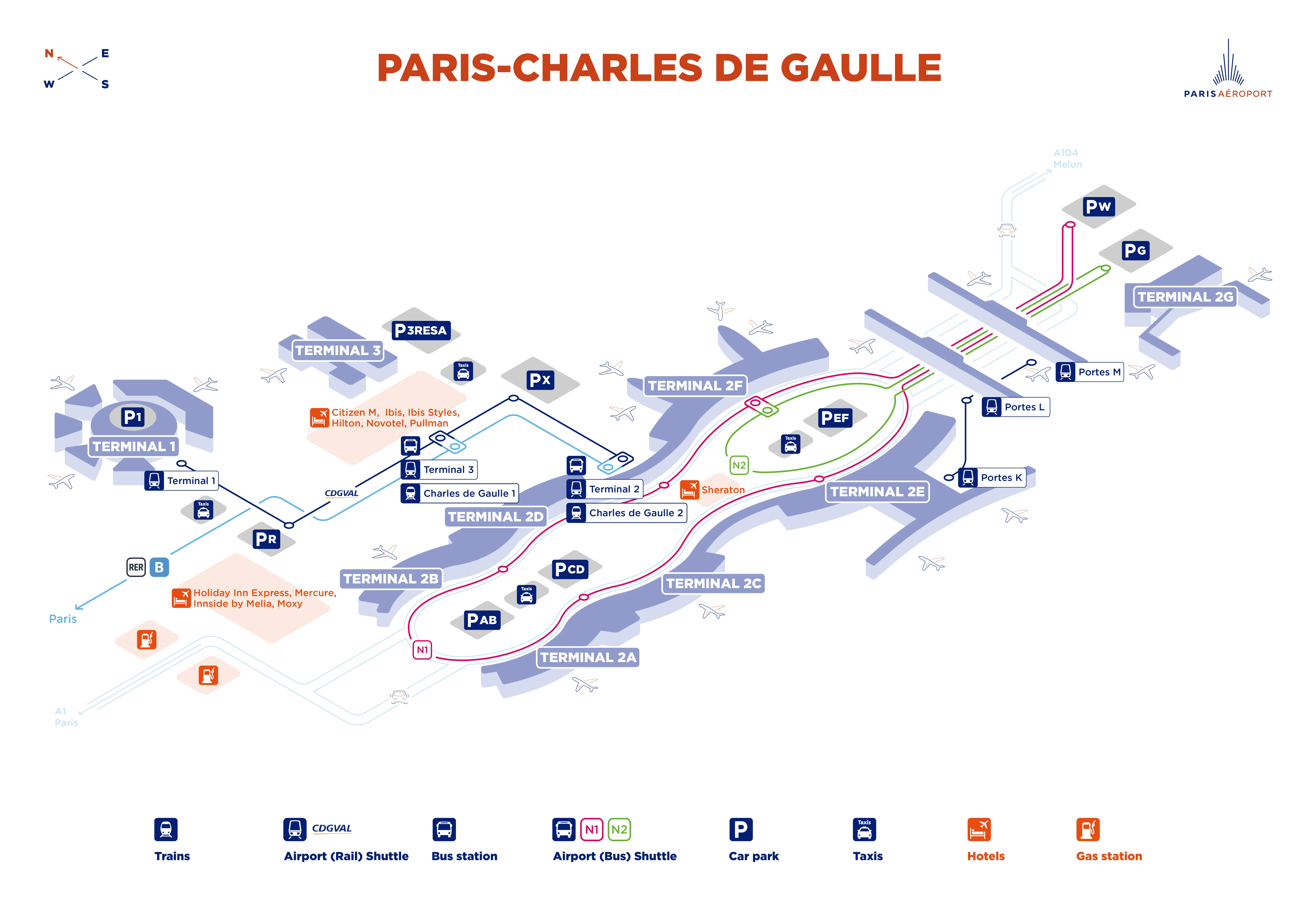 Charles de Gaulle airport map and terminal layout