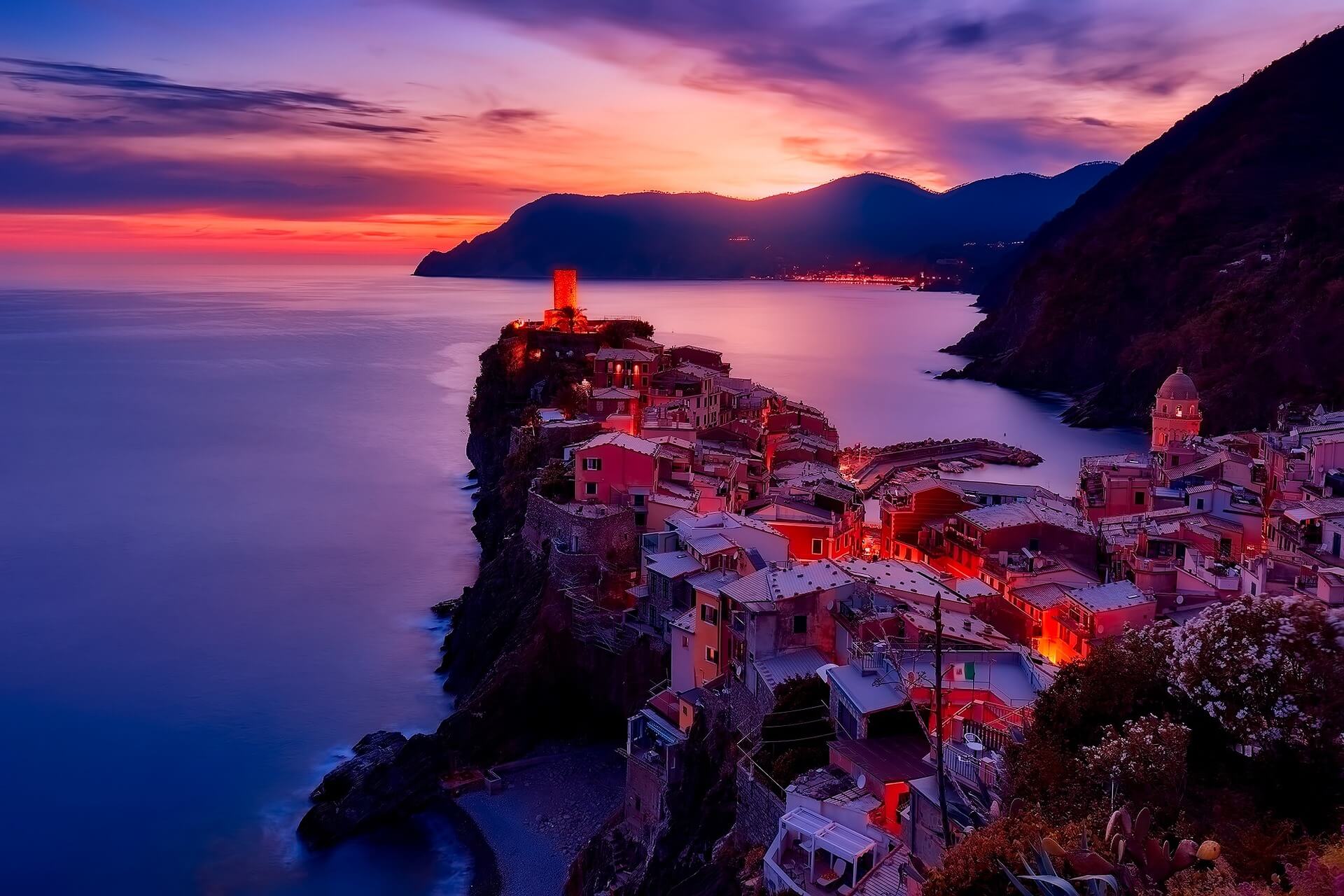 Sunset over Vernazza village