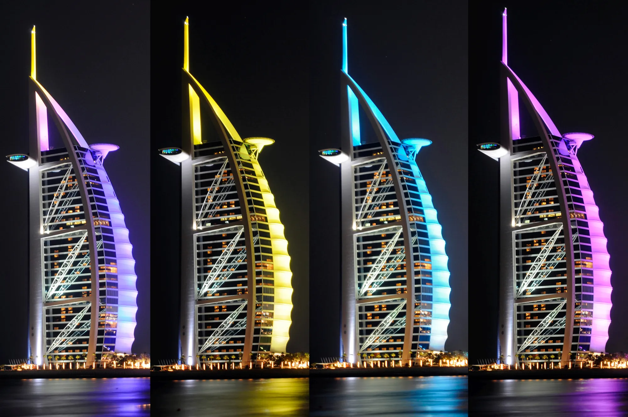 Burj Al Arab violet night lights