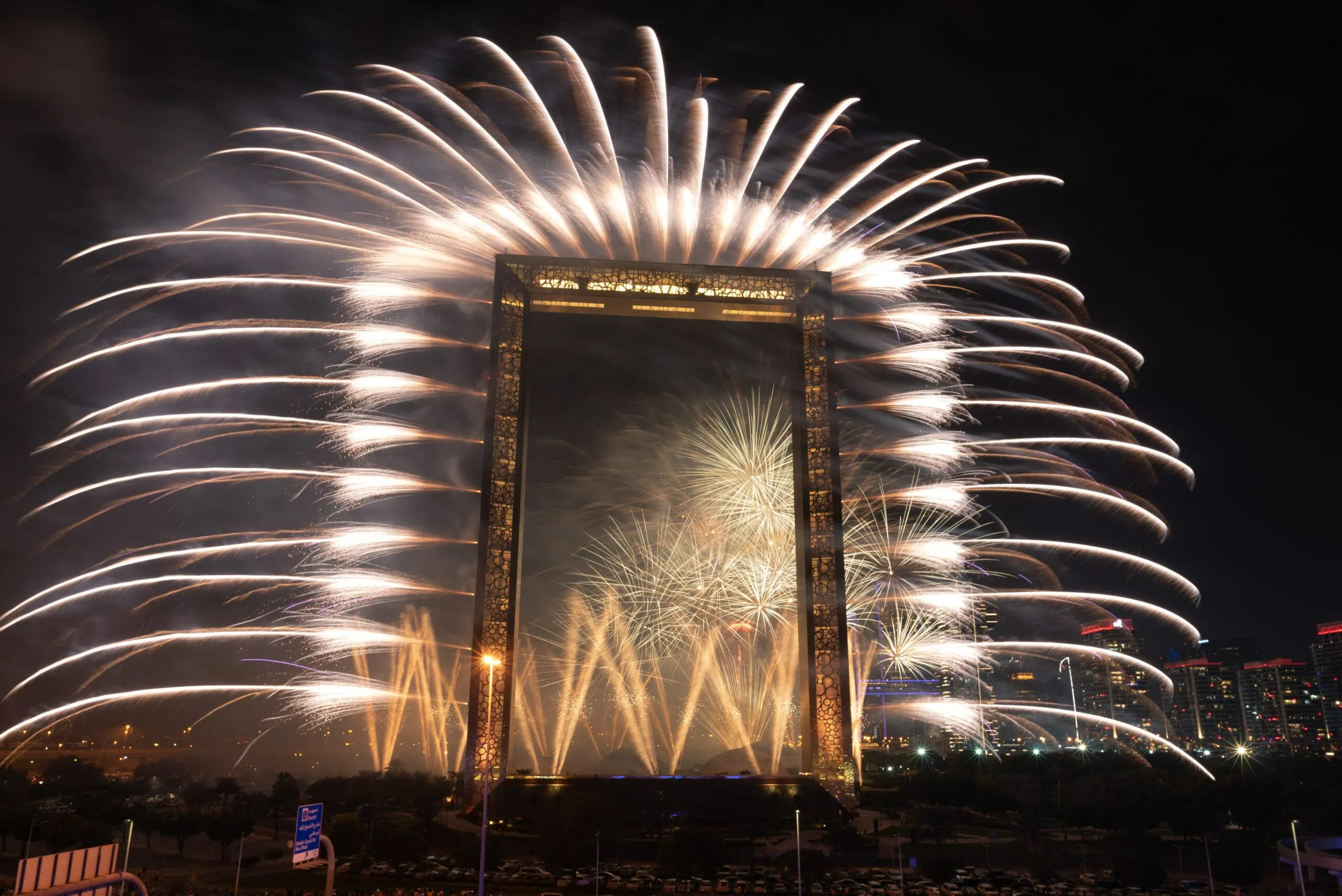 Fireworks show at Dubai Frame