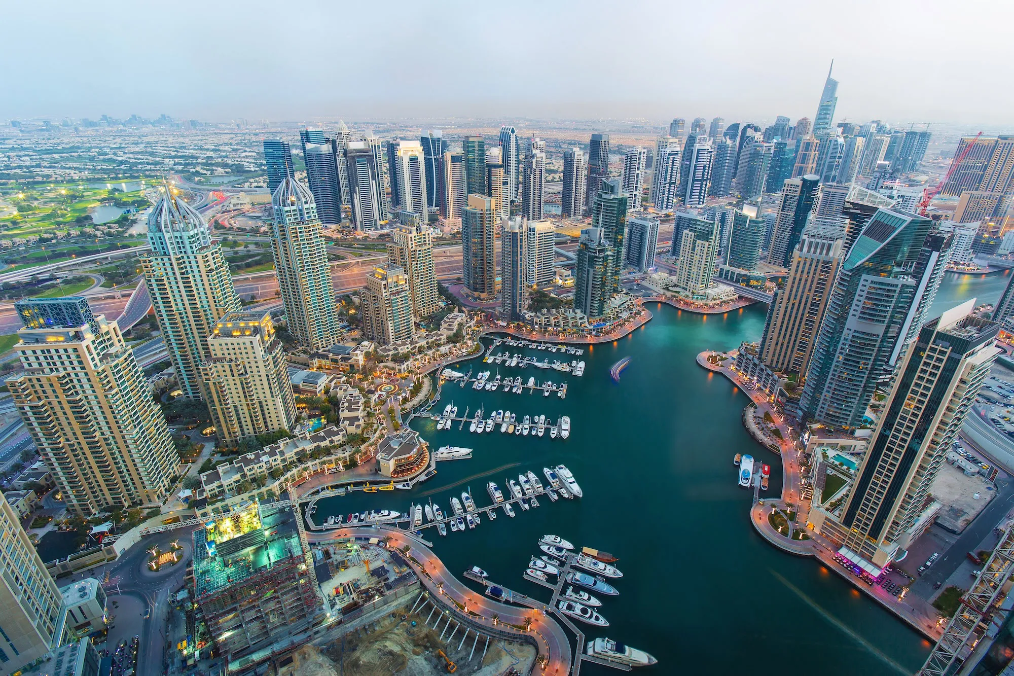 Modern Dubai Marina from above