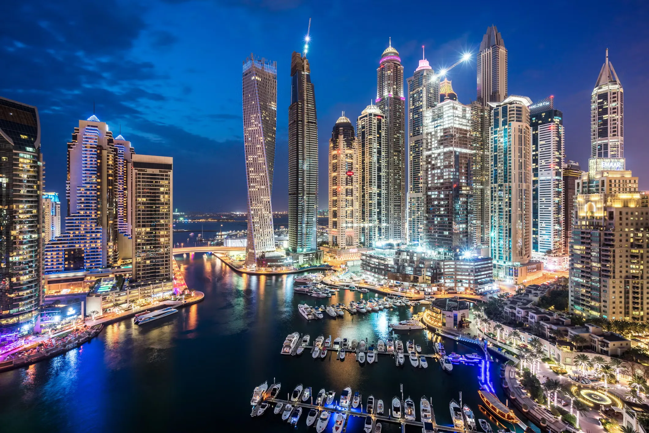 Dubai Marina skyline at night