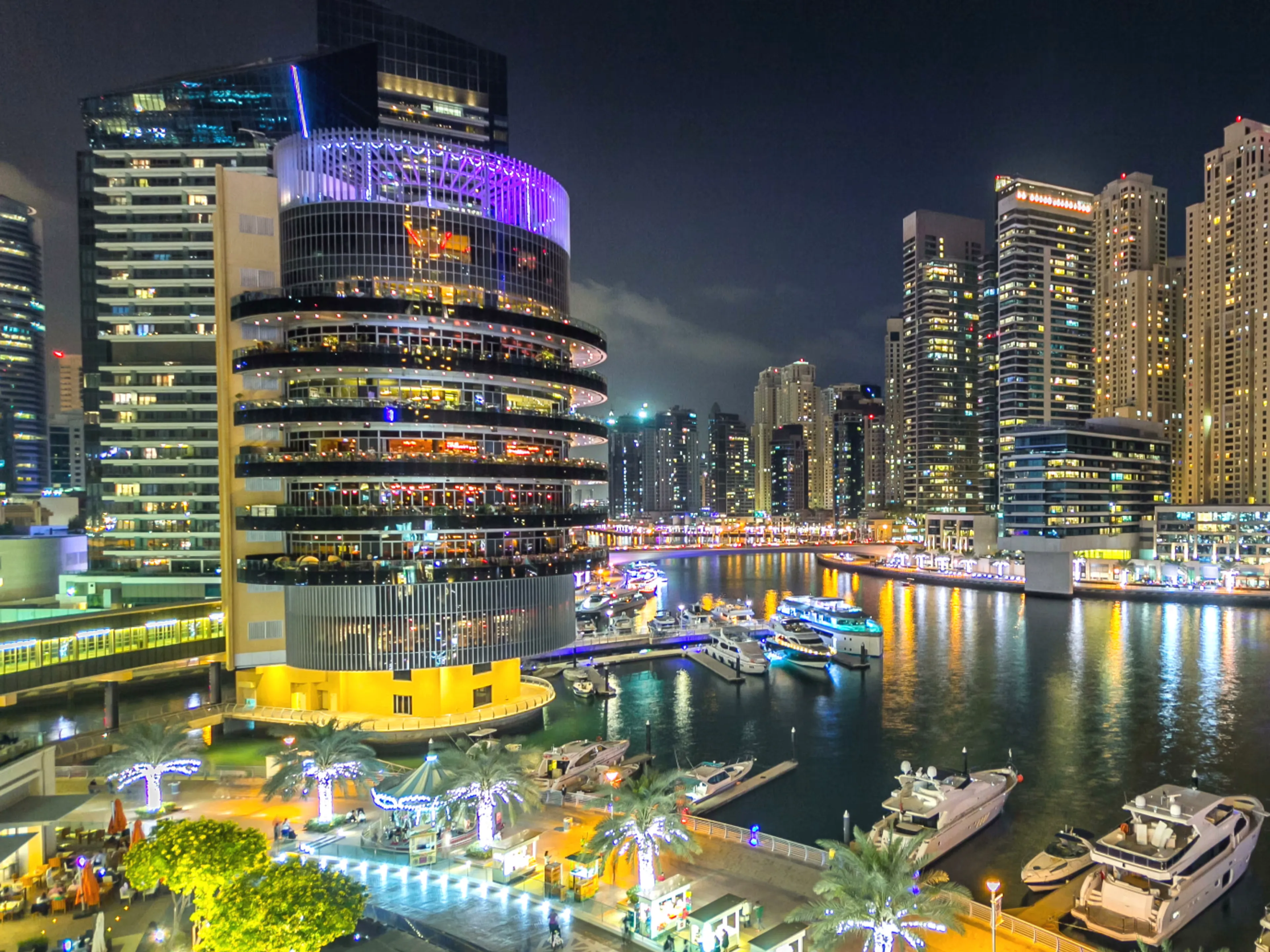 Dubai Marina at night with reflections