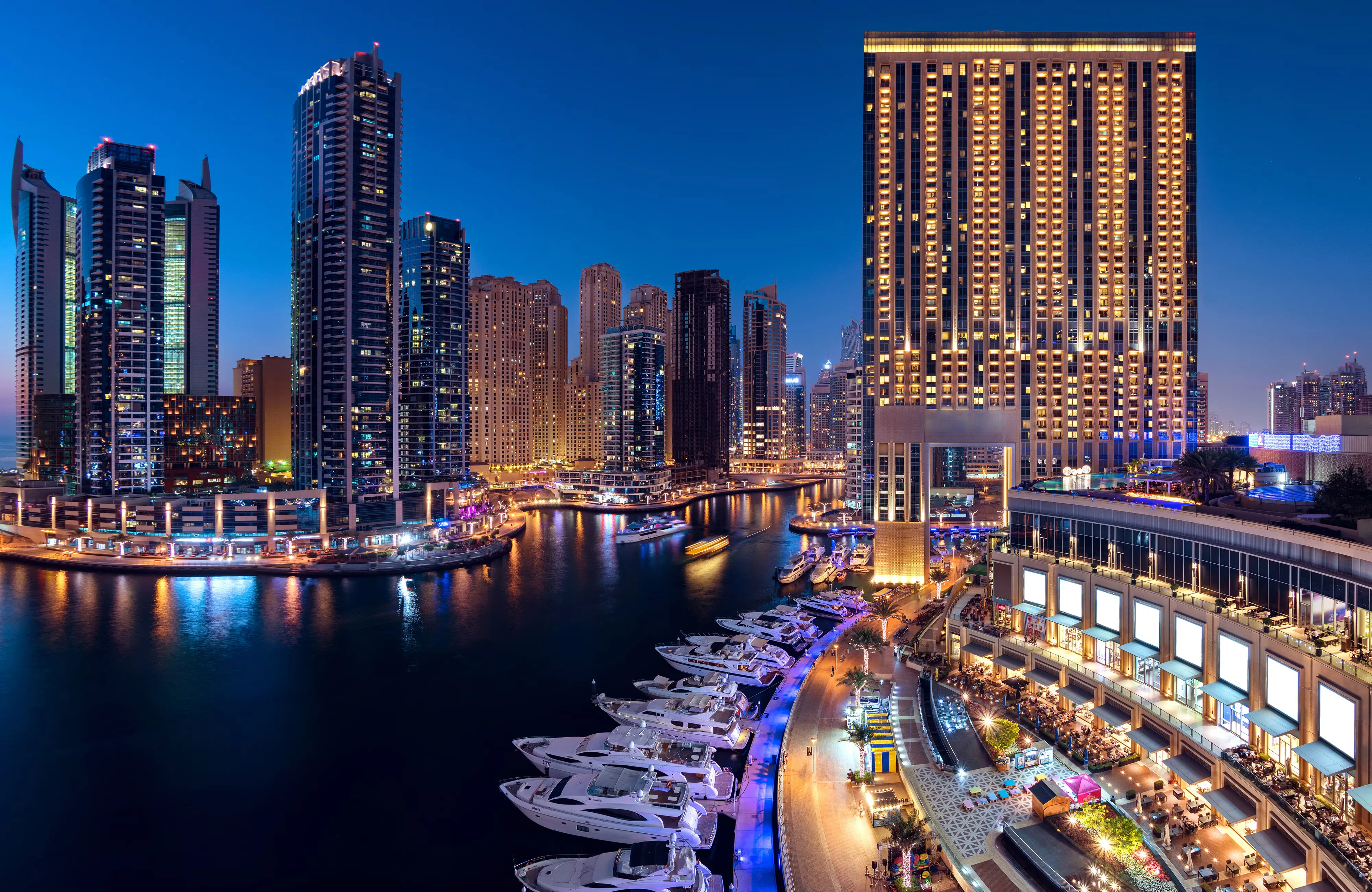Dubai Marina at night from the water