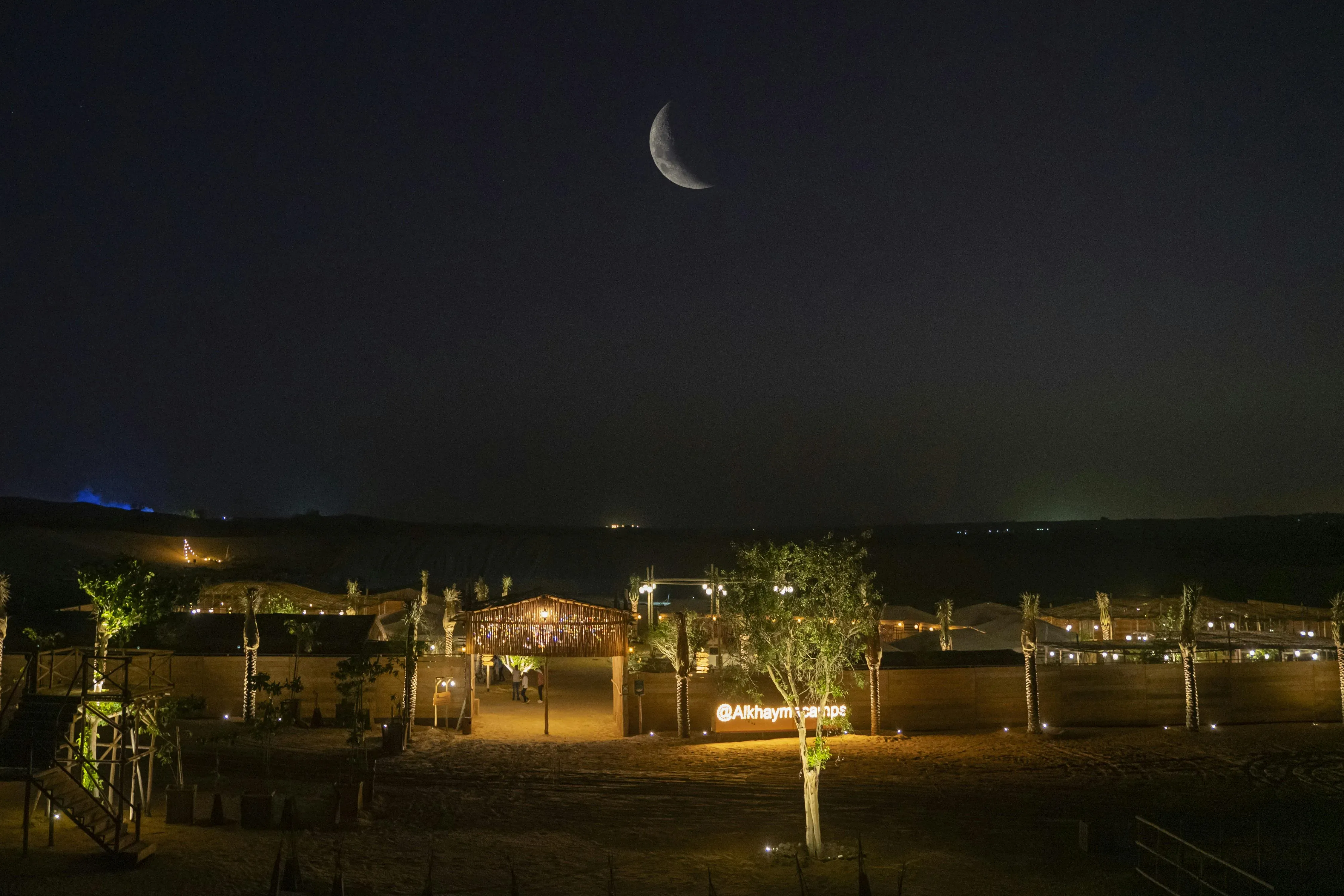 Traditional Dubai desert camp at night