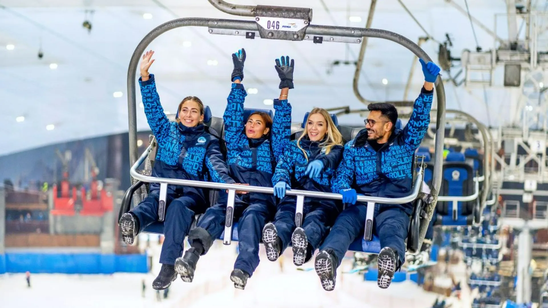Guests on chairlift at Ski Dubai