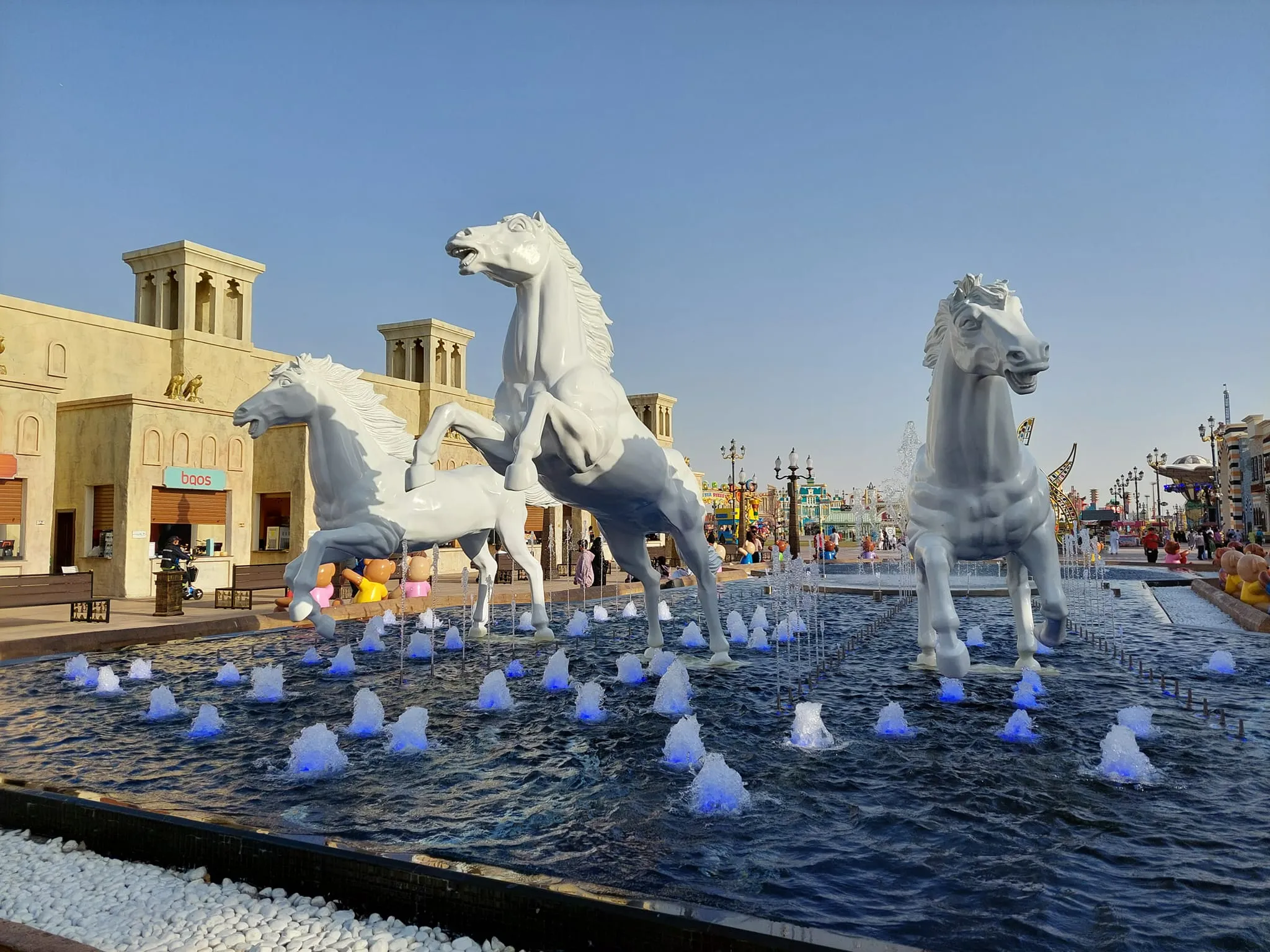 Dubai Global Village white horses fountain