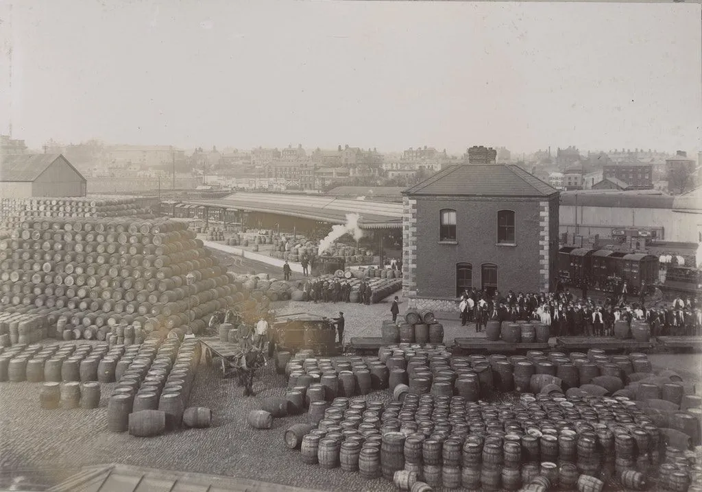 Stacked Guinness Barrels Around 1900